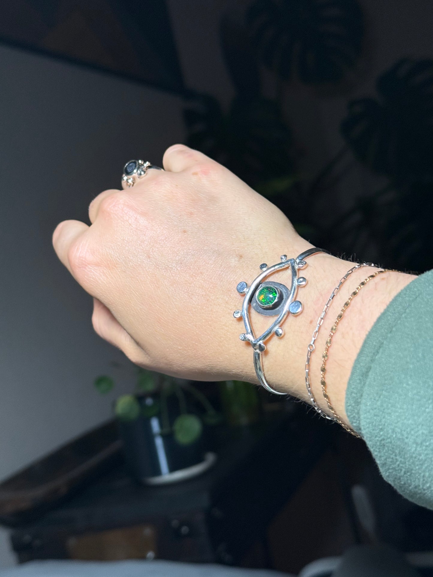 Black Opal Intuition Cuff • Sterling silver Opal cuff