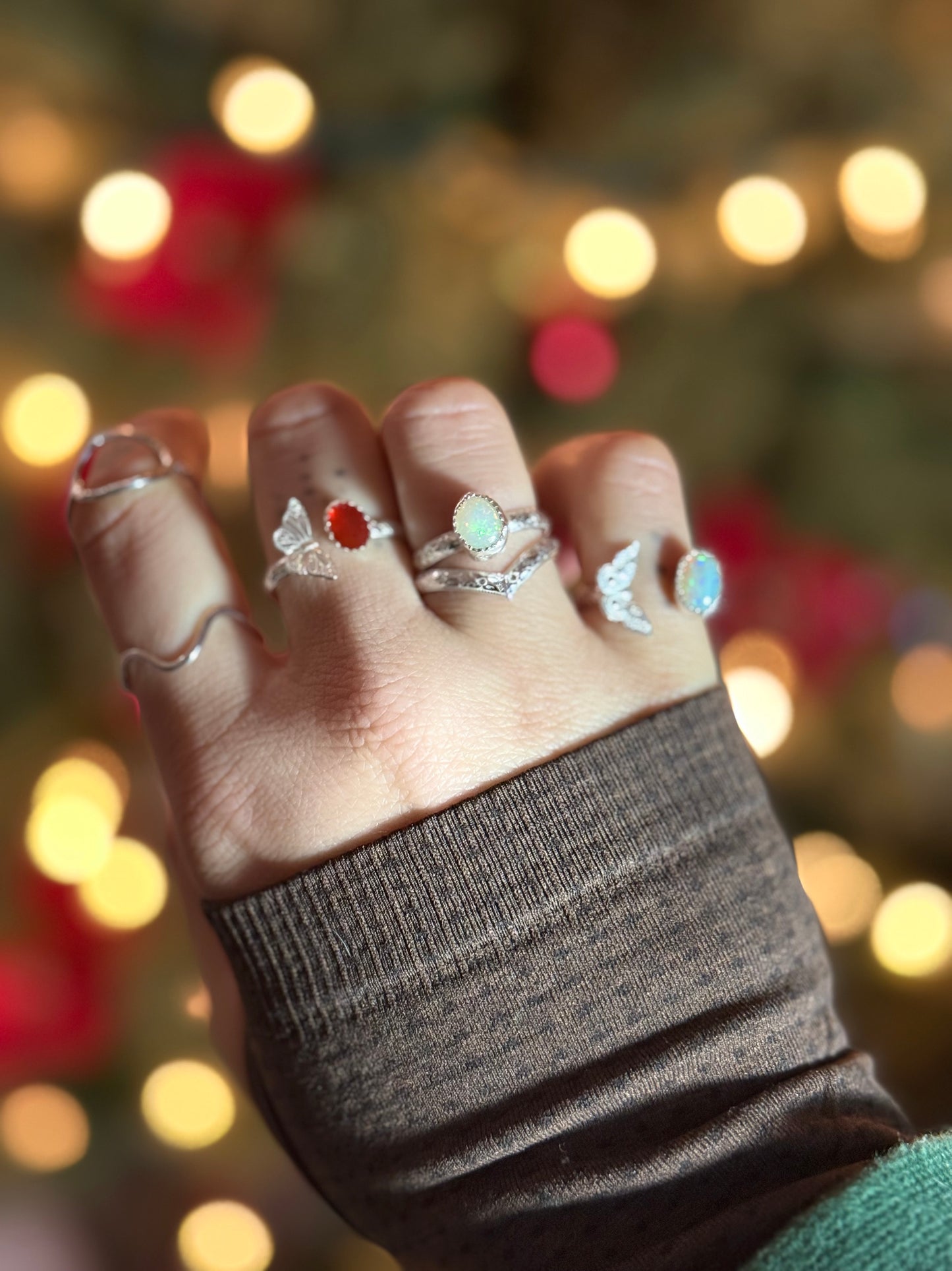 Opal Floral Stacking Ring in Sterling • stacking set Made to order