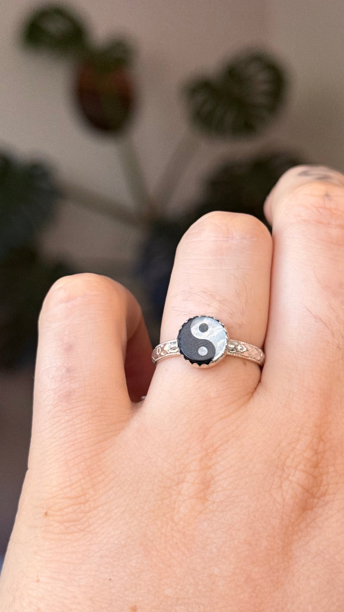 Yin Yang Mother of Pearl Ring • Sterling silver made to order