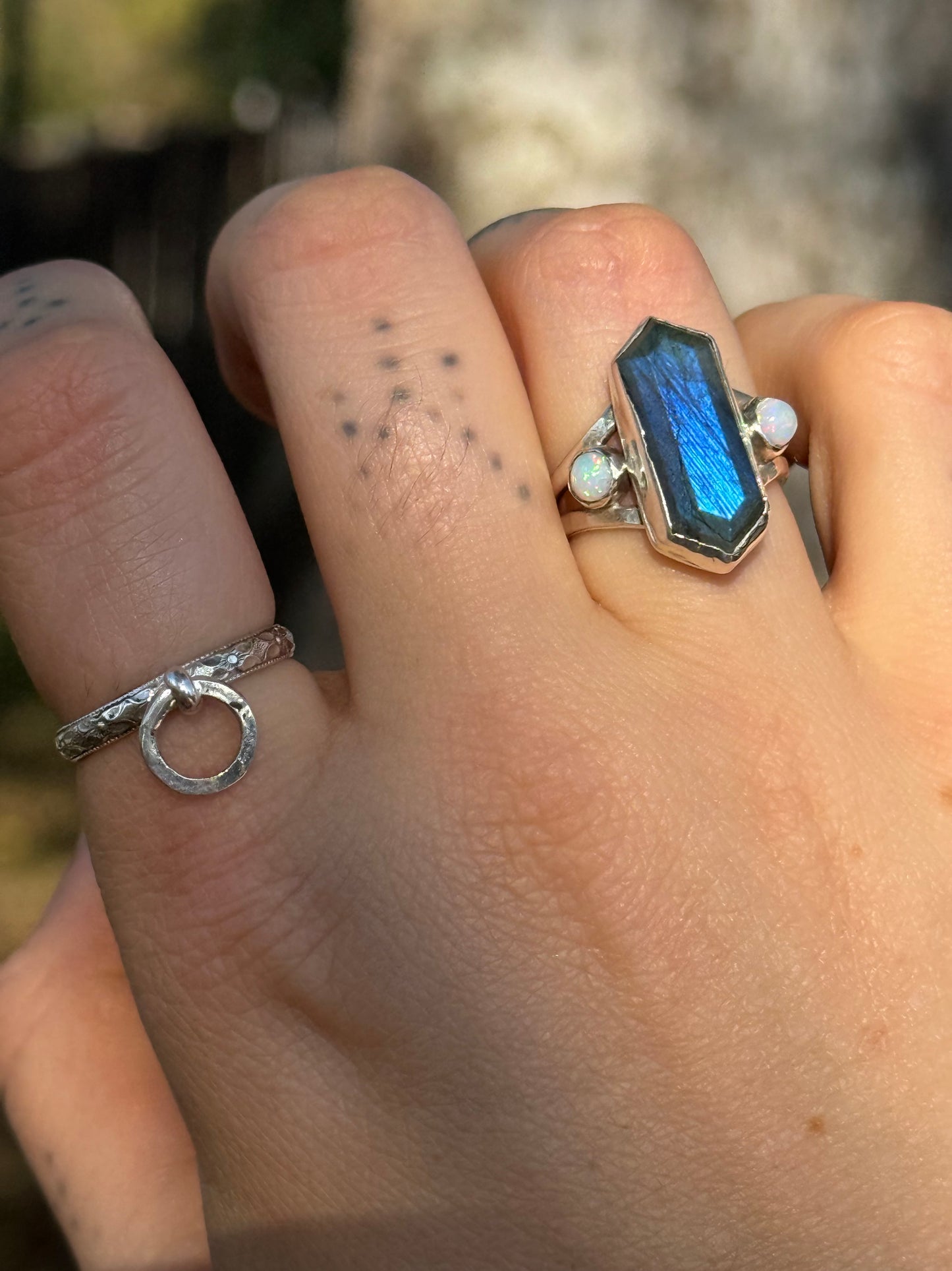 Aurora Labradorite + Opal Ring size 6.5