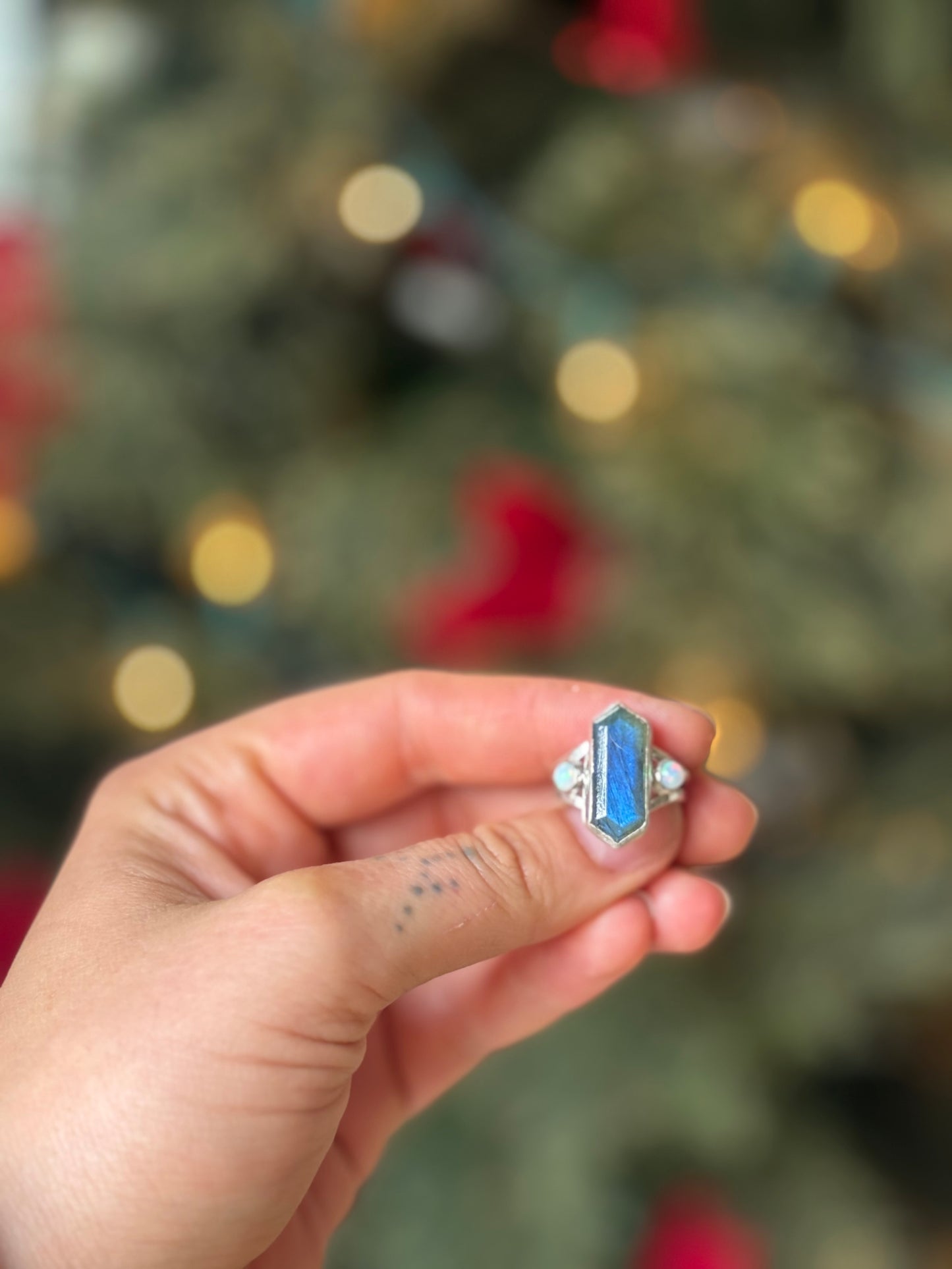 Aurora Labradorite + Opal Ring size 6.5