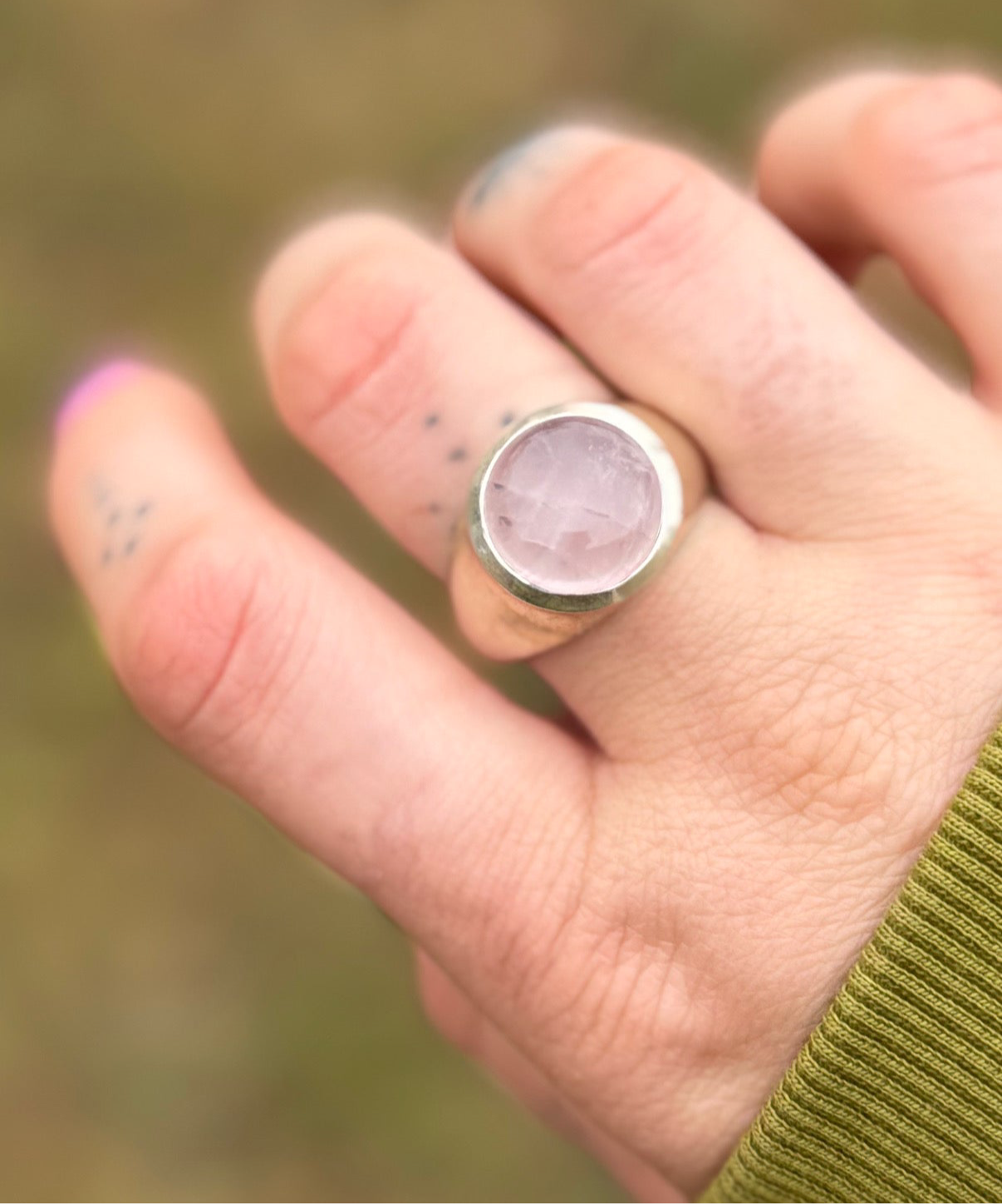 Rose Quartz Signet Unisex Ring