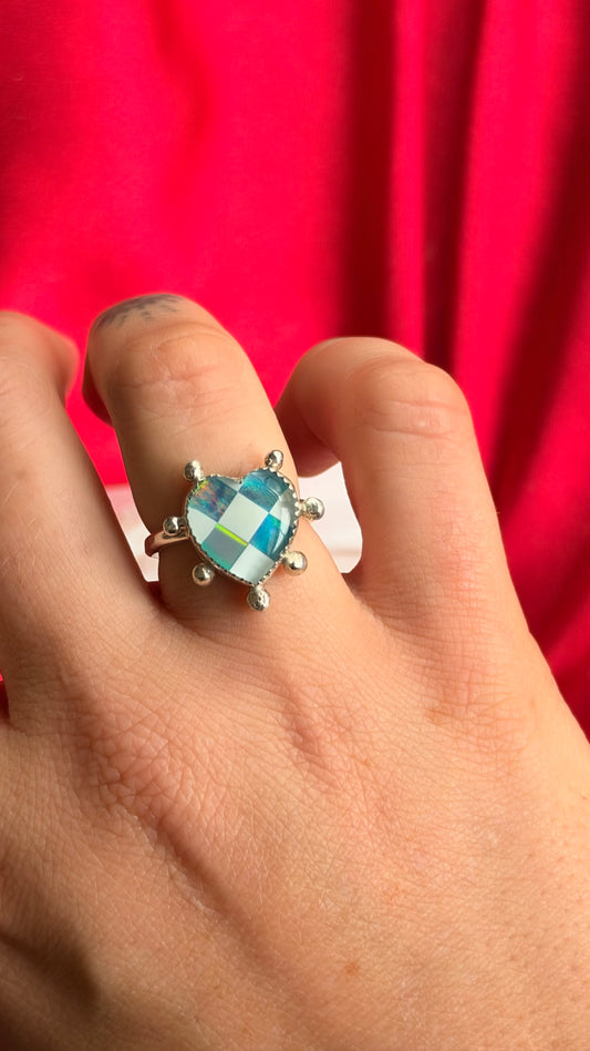 Queen of Hearts Ring Opal Checkerboard size 6.5