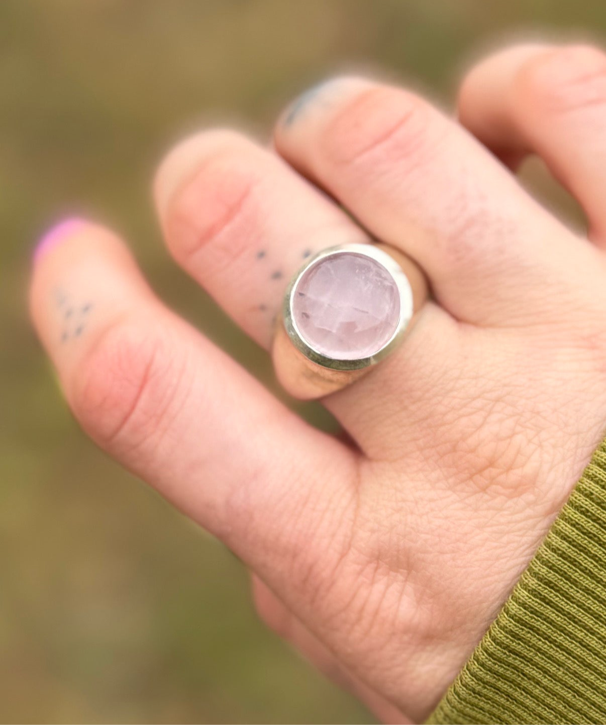 Rose Quartz Signet Unisex Ring