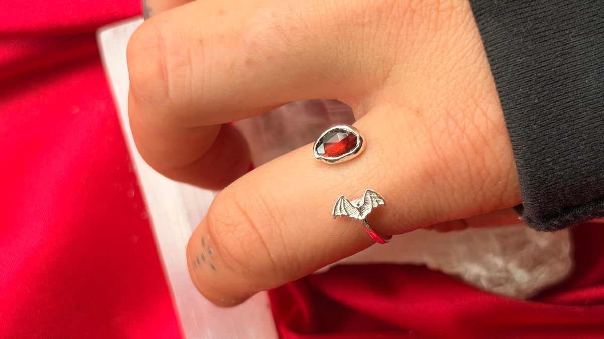 A Little Batty Garnet Adjustable Ring