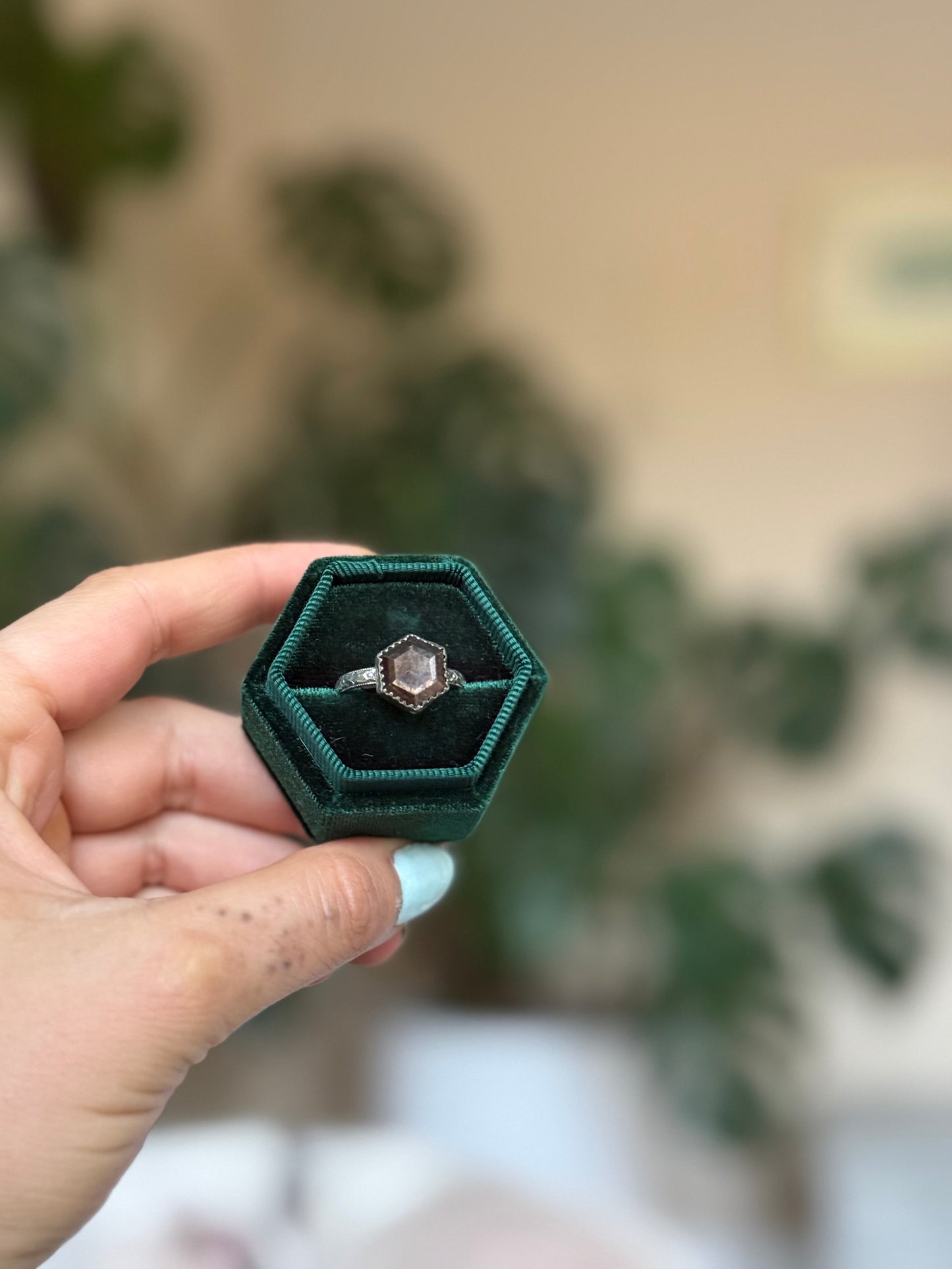 Gold Sheen Sapphire Hexagon Ring size 8
