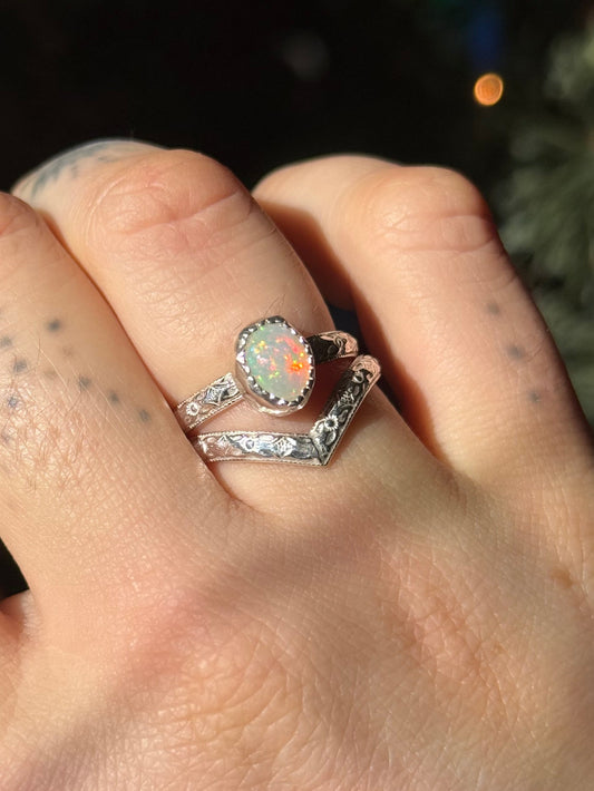 Opal Floral Stacking Ring in Sterling • stacking set Made to order
