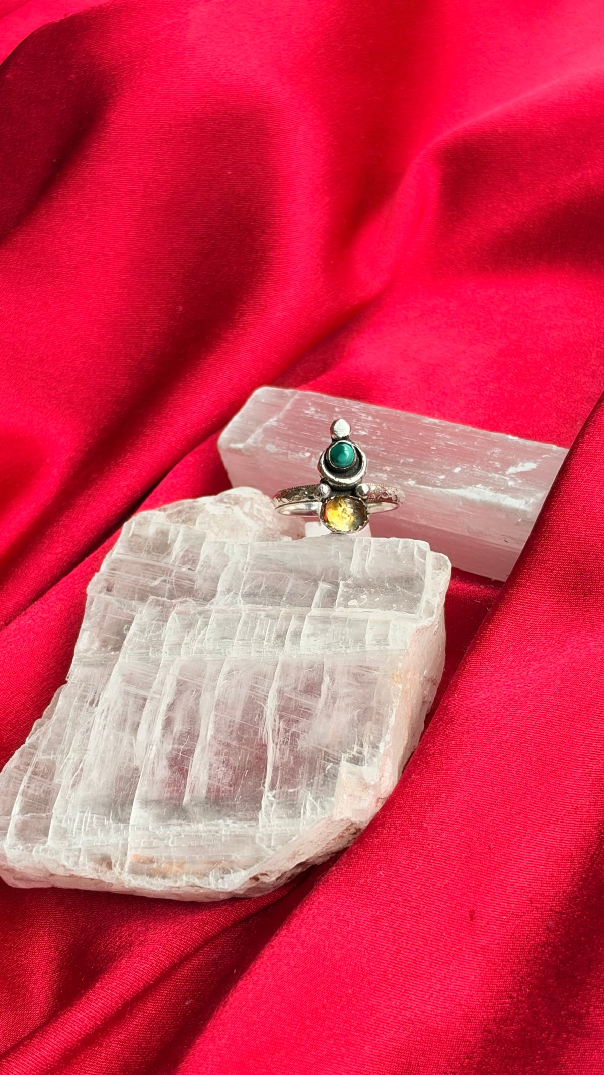 Three Faced Goddess Turquoise and Citrine Ring • Moon ring