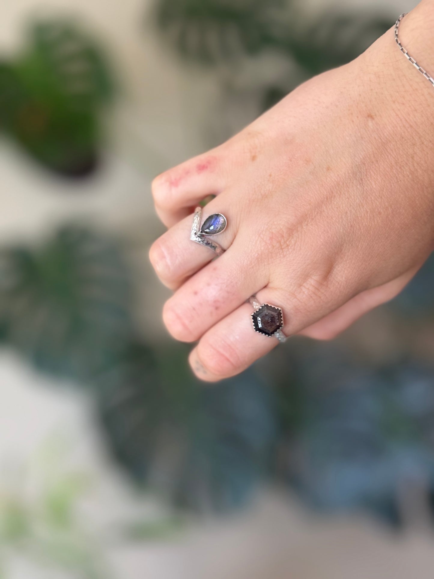 Gold Sheen Sapphire Hexagon Ring size 8