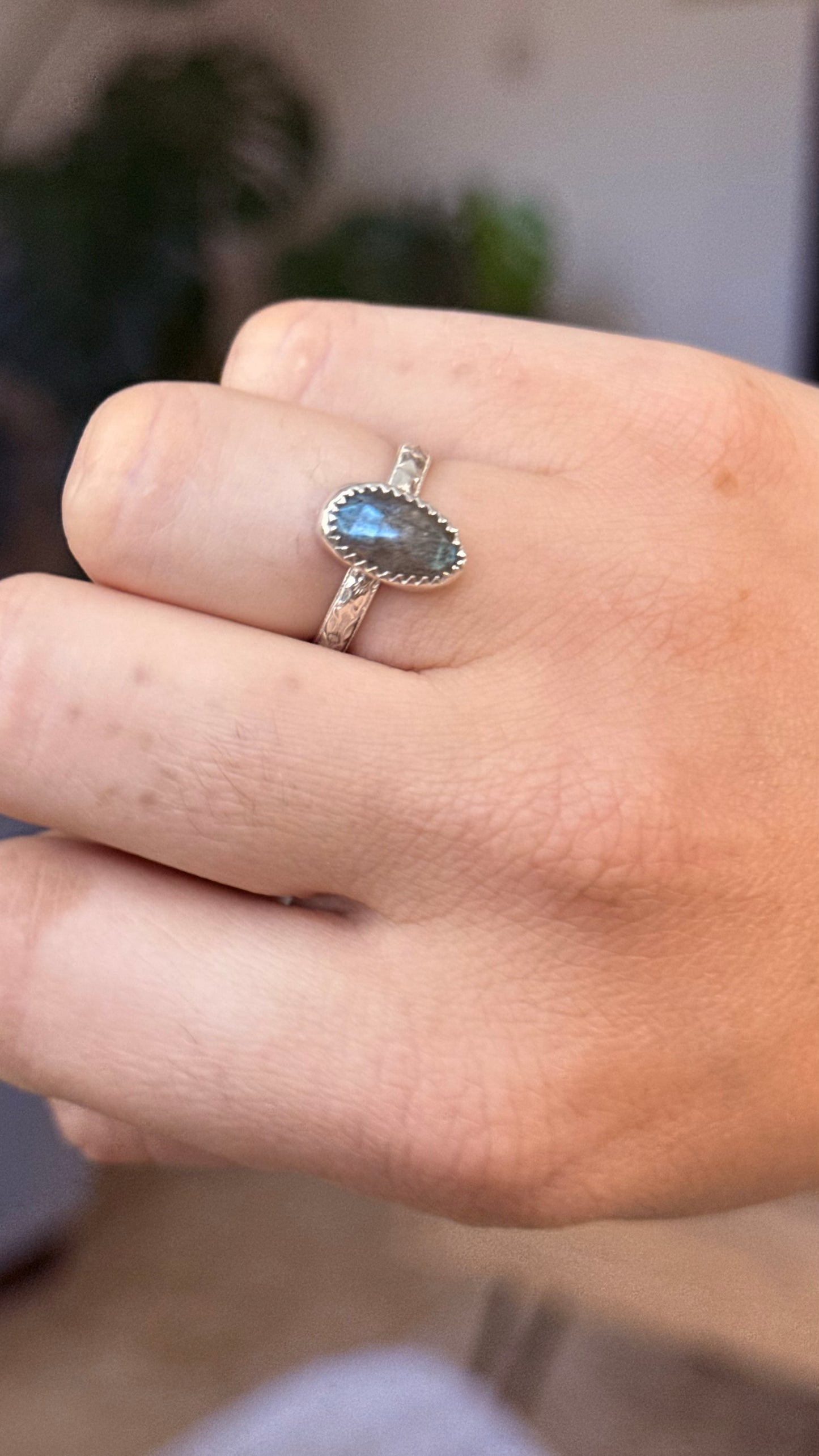 Rose Cut Labradorite Ring size 6
