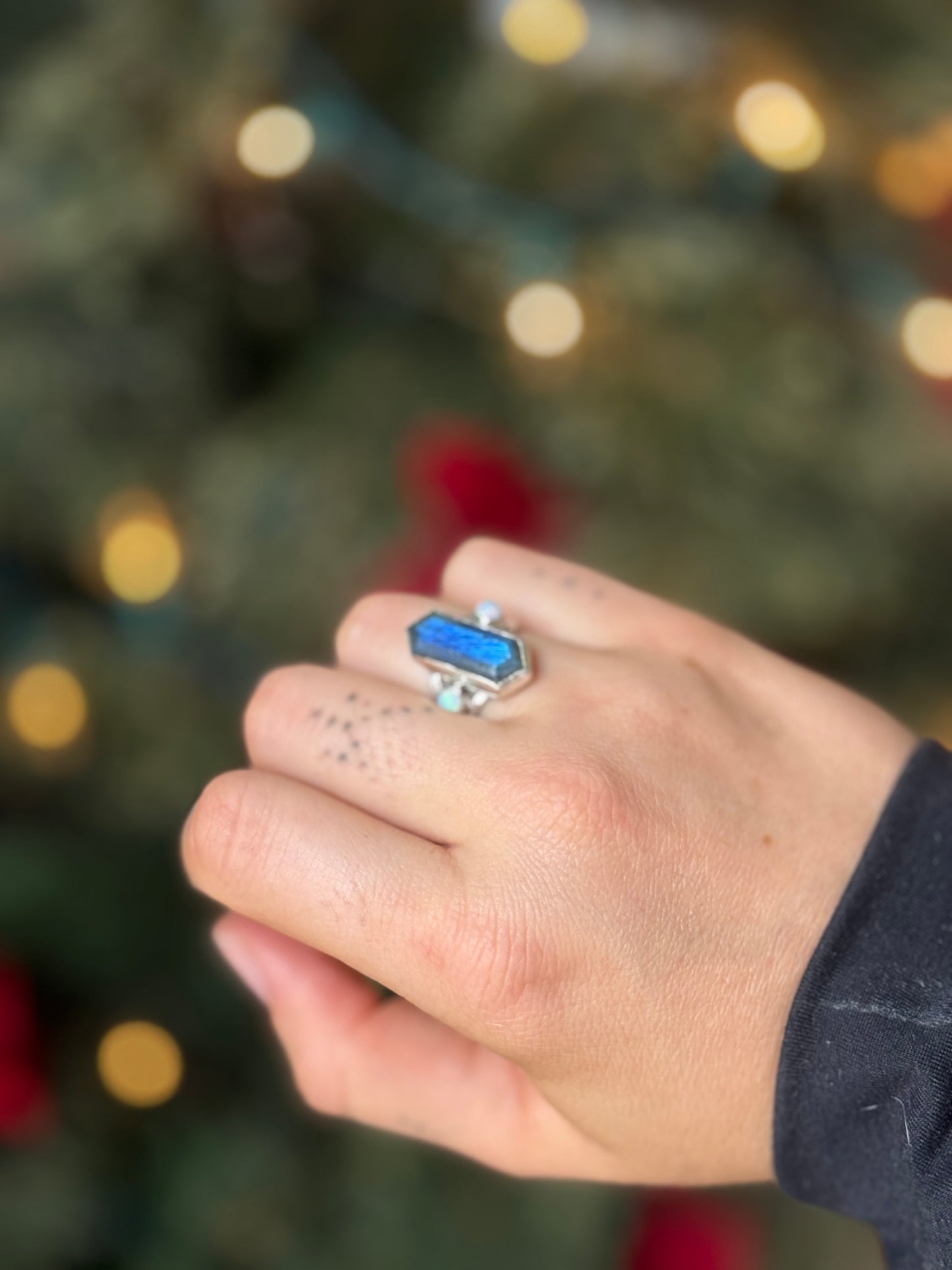 Aurora Labradorite + Opal Ring size 6.5