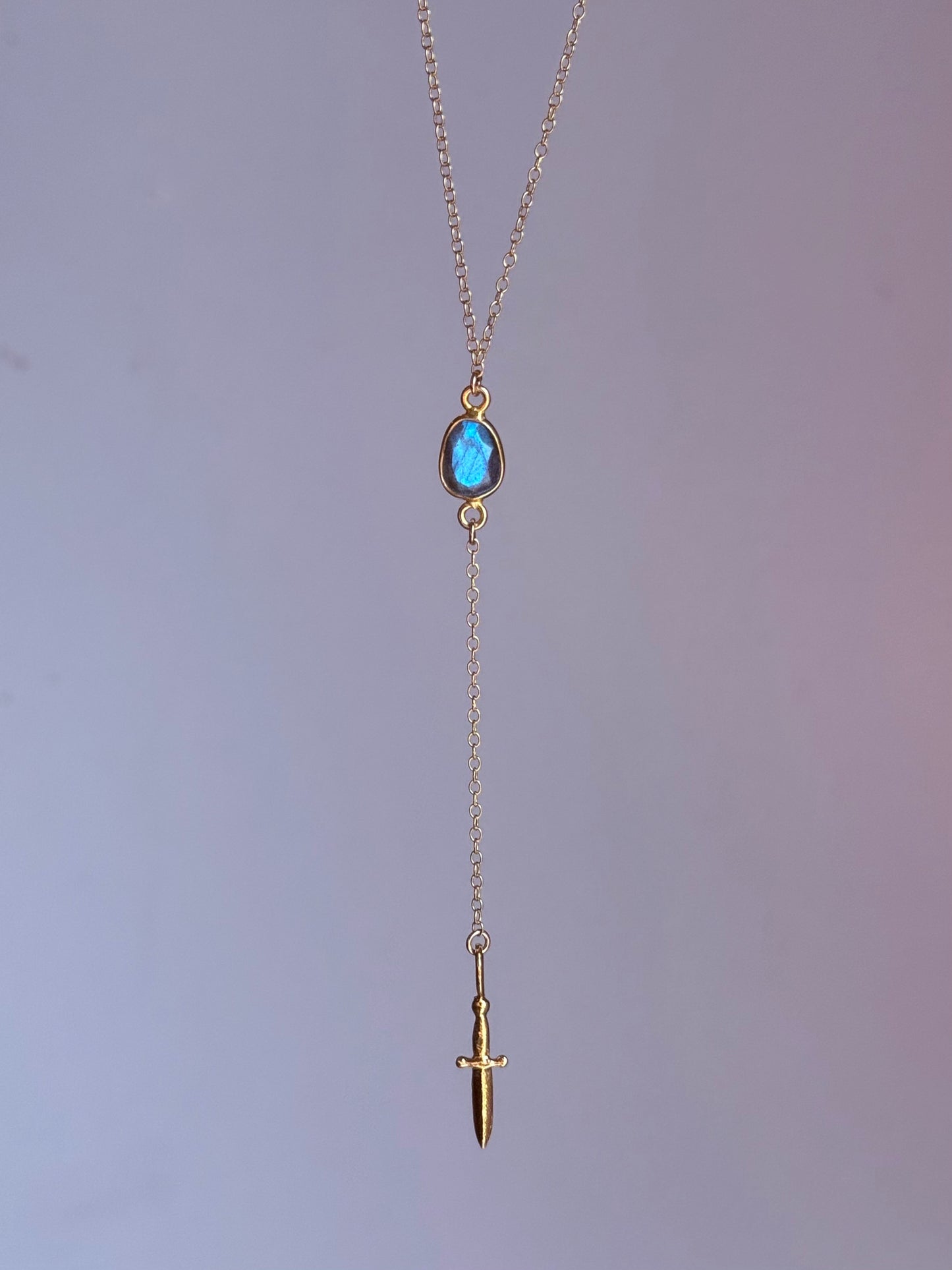Labradorite Dagger Lariat Necklace in 14k gold fill