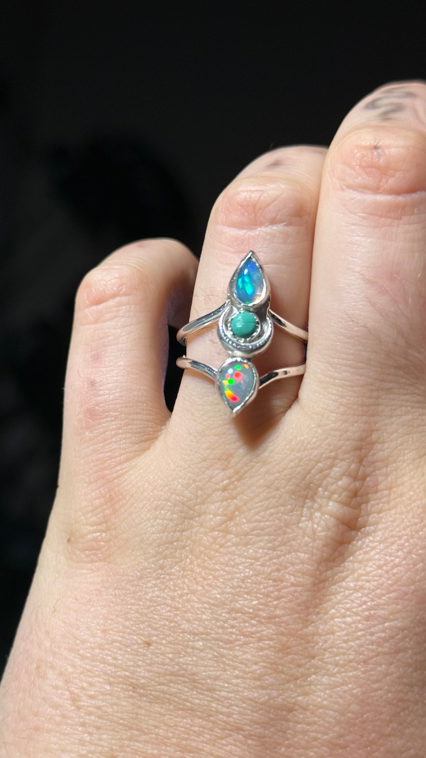 Three Faced Goddess Opal Ring size 7-9 • Welo Opal • Opal Moon ring
