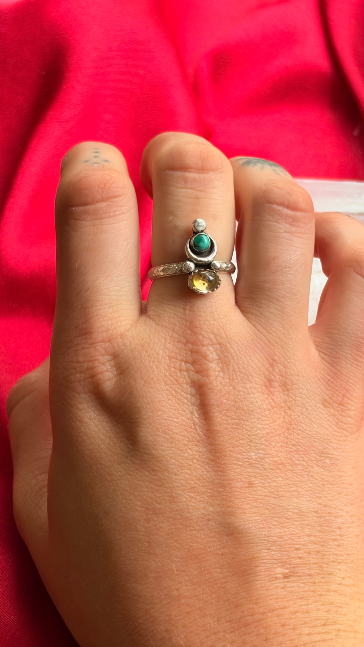 Three Faced Goddess Turquoise and Citrine Ring • Moon ring