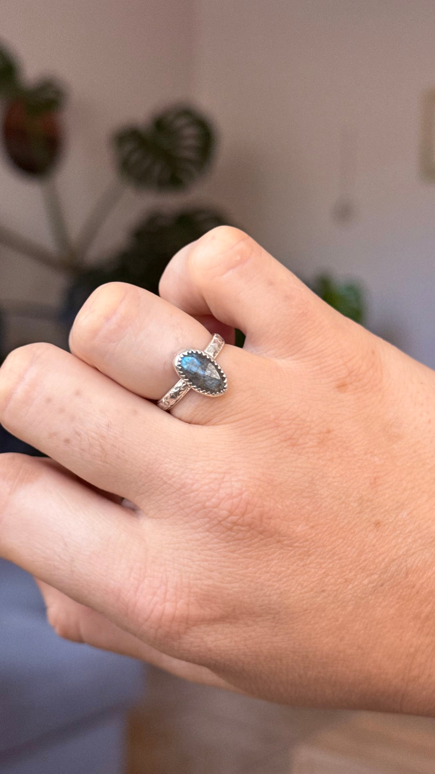 Rose Cut Labradorite Ring size 6