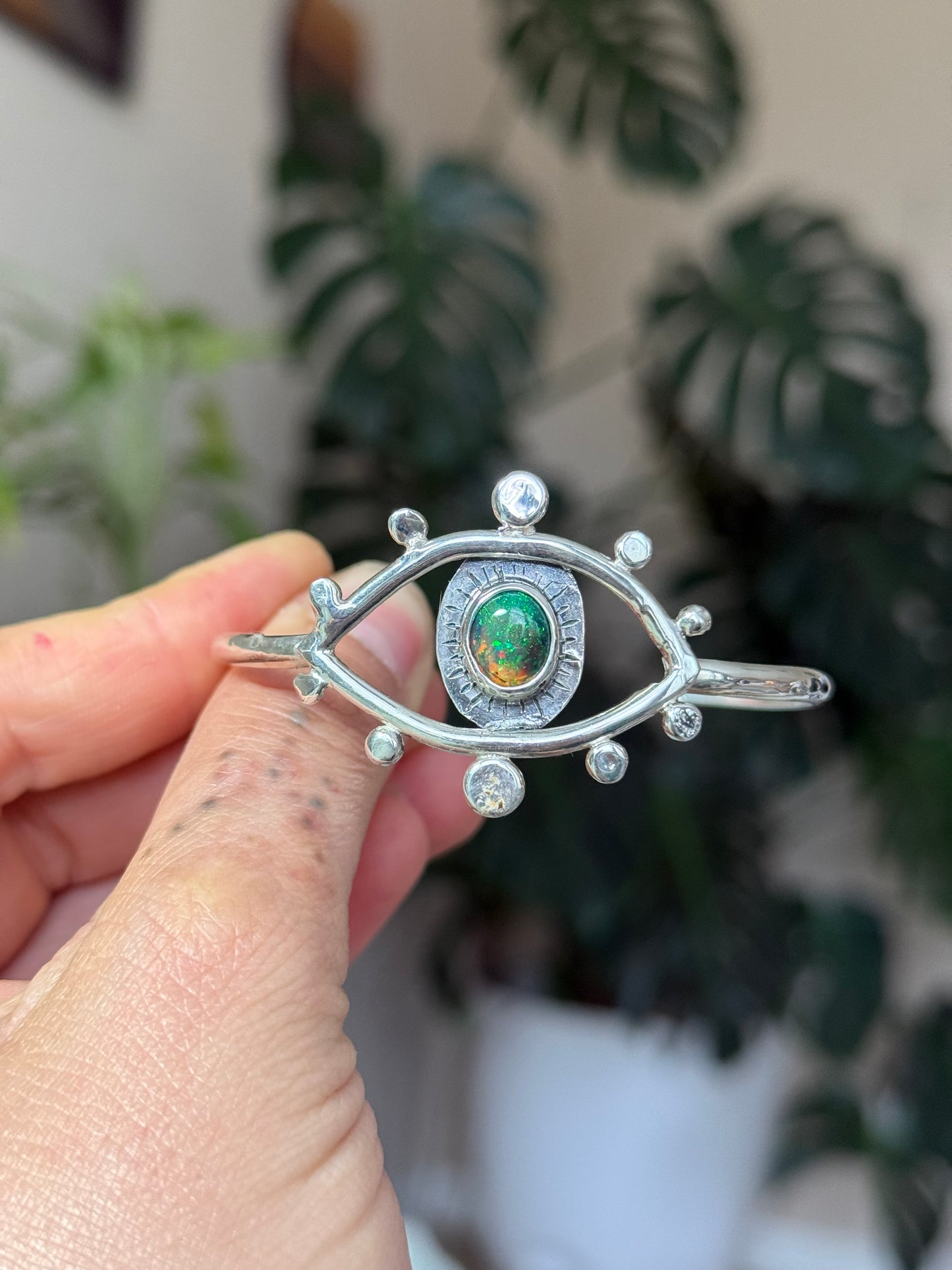 Black Opal Intuition Cuff • Sterling silver Opal cuff