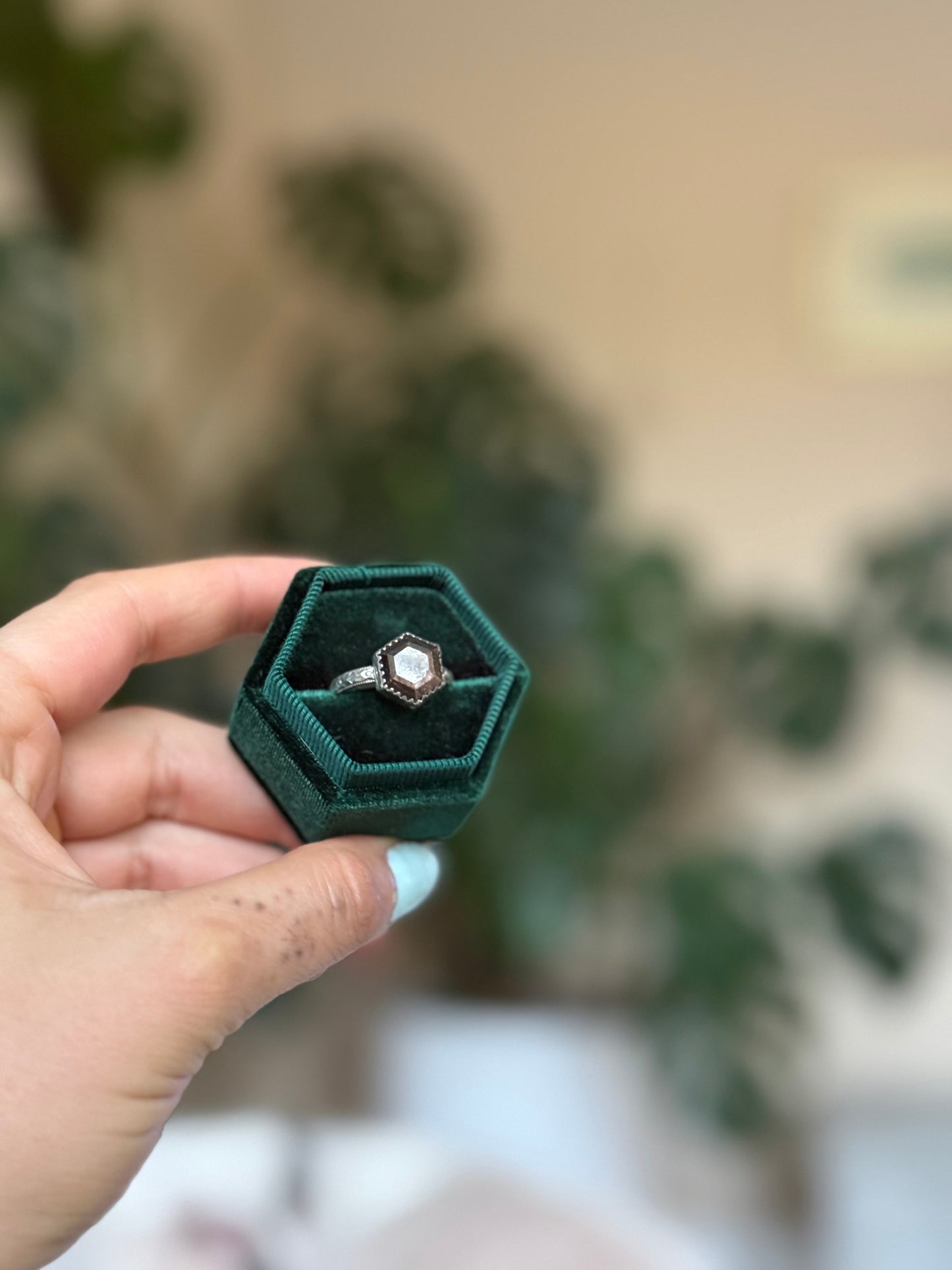 Gold Sheen Sapphire Hexagon Ring size 8