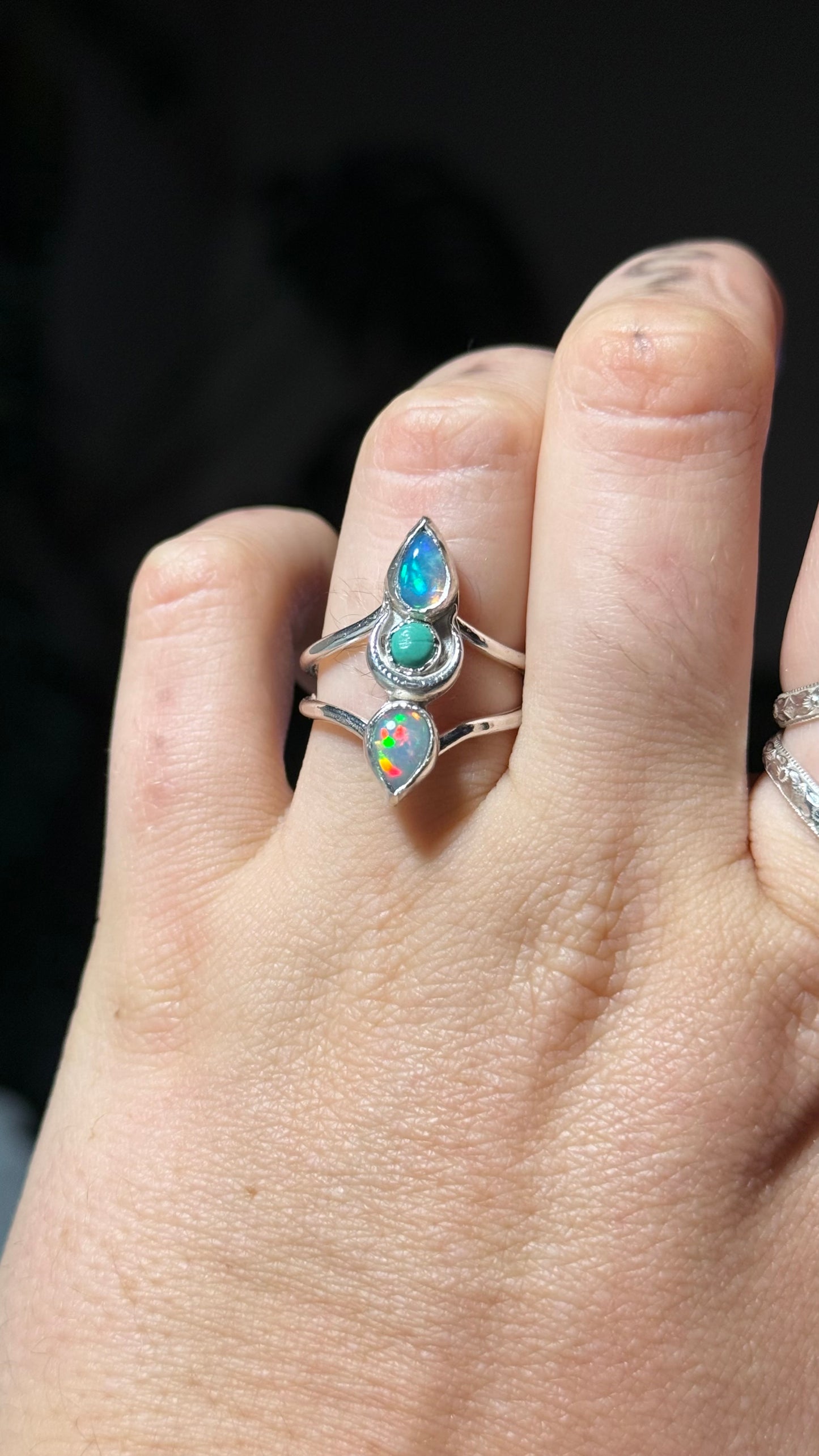 Three Faced Goddess Opal Ring size 7-9 • Welo Opal • Opal Moon ring