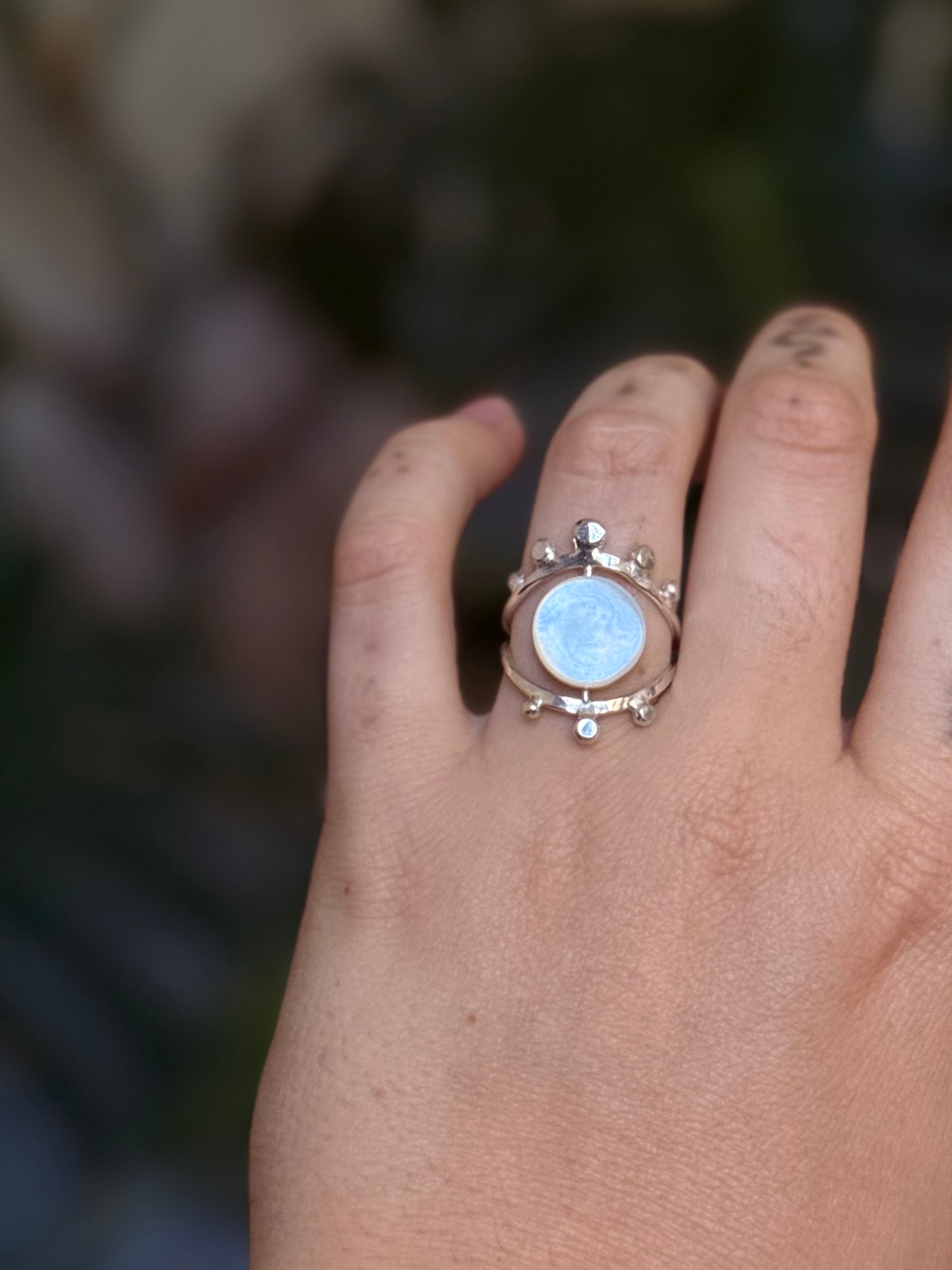 Mother of Pearl full Moon Fidget Ring size 8-9