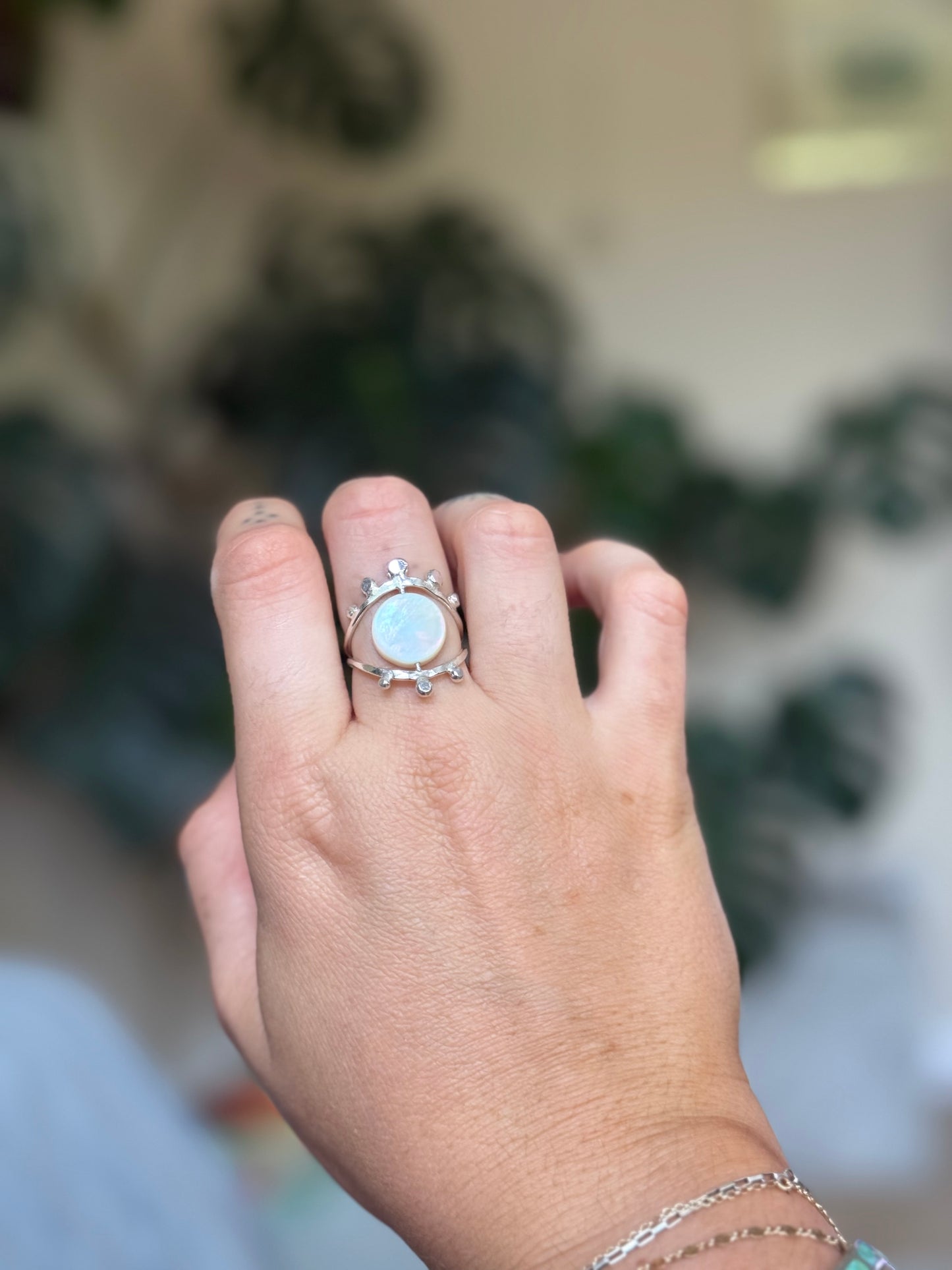 Mother of Pearl full Moon Fidget Ring size 8-9
