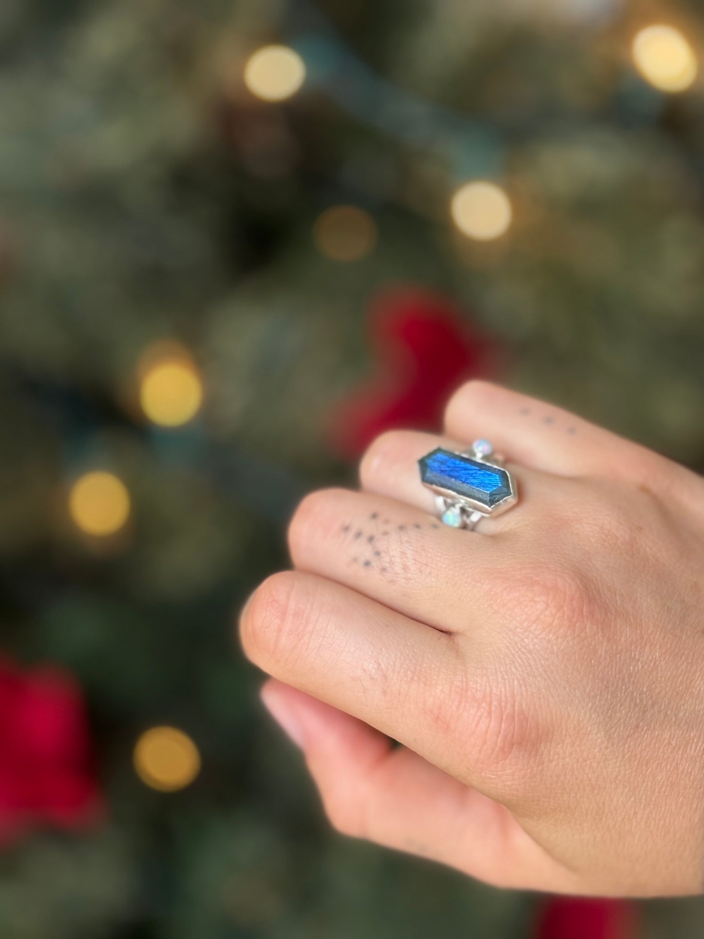 Aurora Labradorite + Opal Ring size 6.5