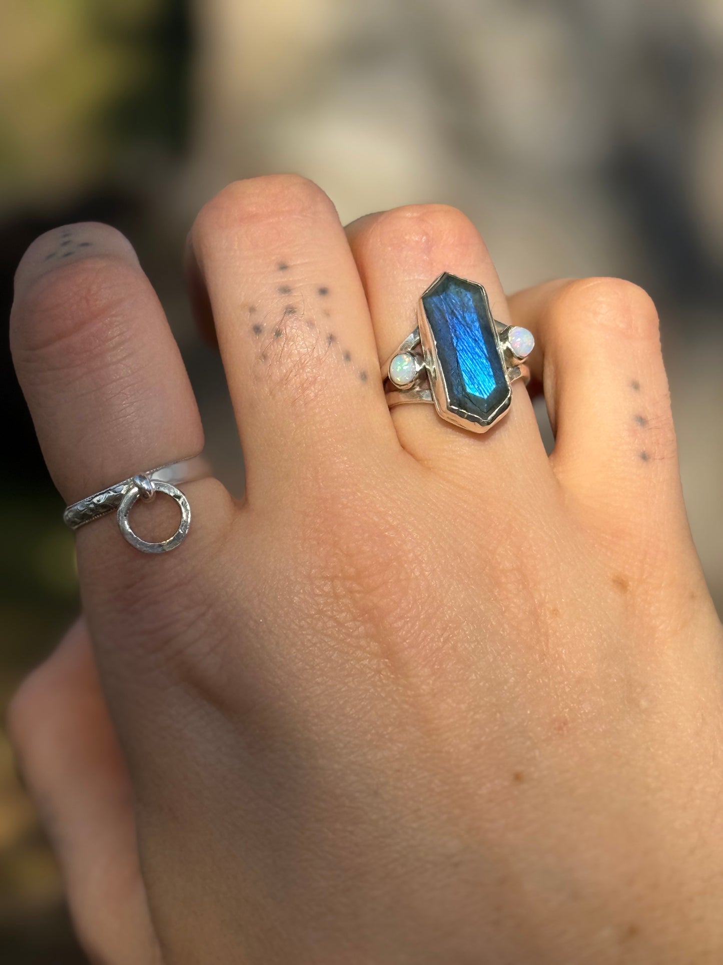 Aurora Labradorite + Opal Ring size 6.5