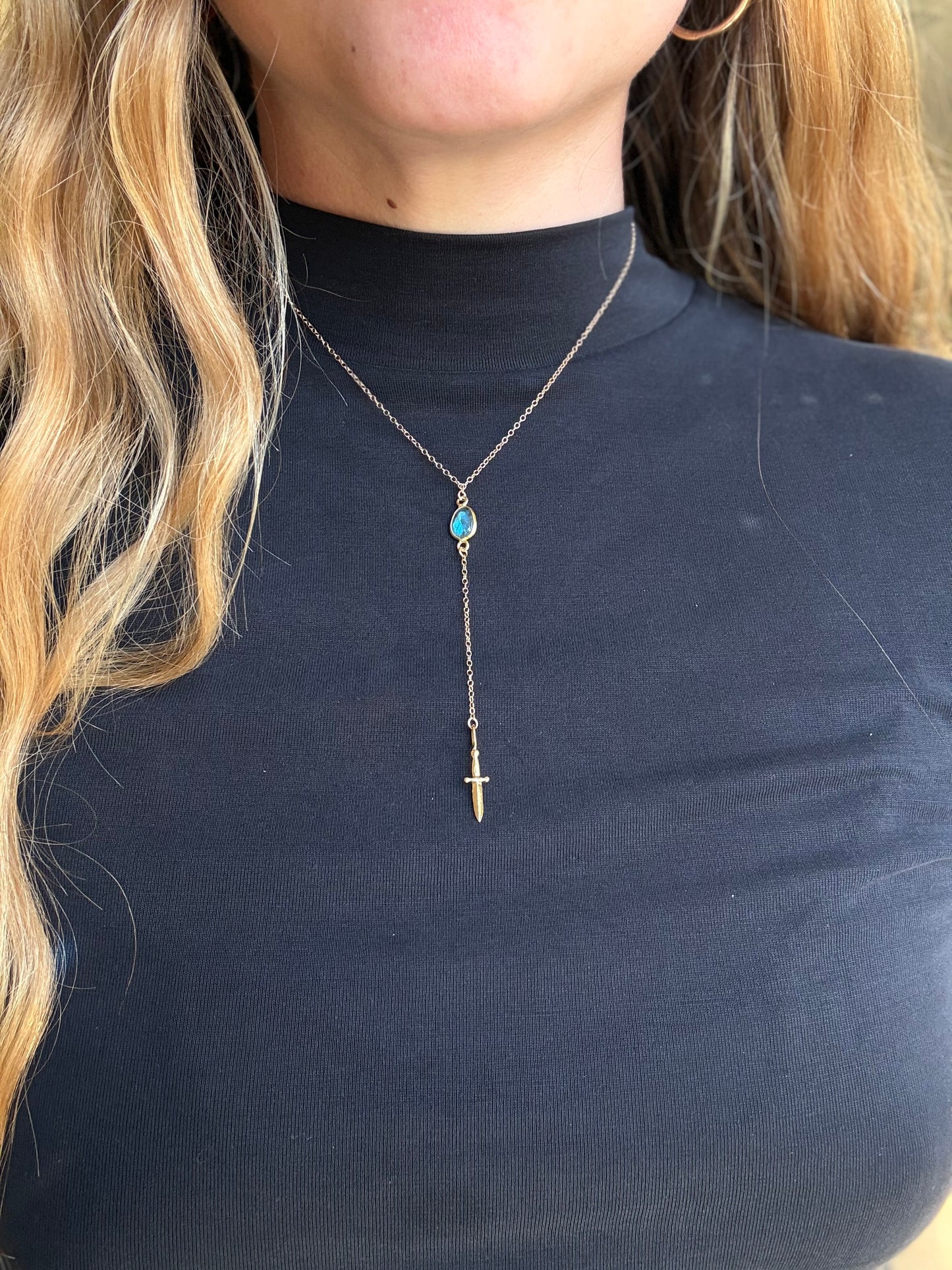 Labradorite Dagger Lariat Necklace in 14k gold fill