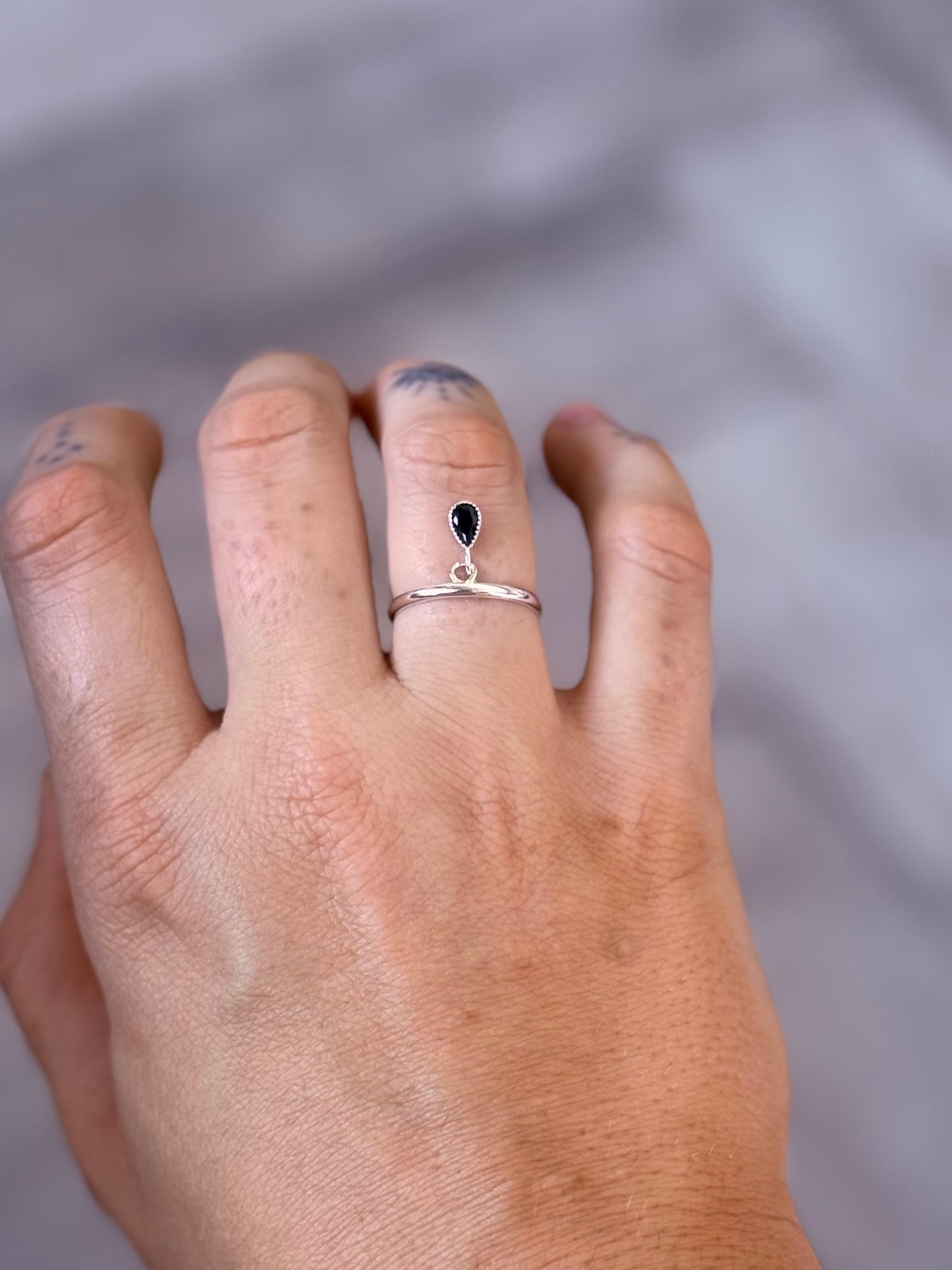 Dainty Onyx Dangle Ring size 6