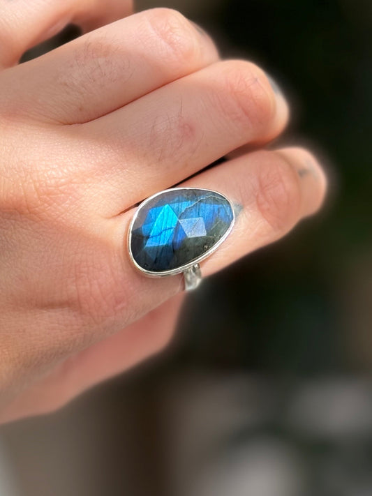 Rose Cut Labradorite Ring size 8