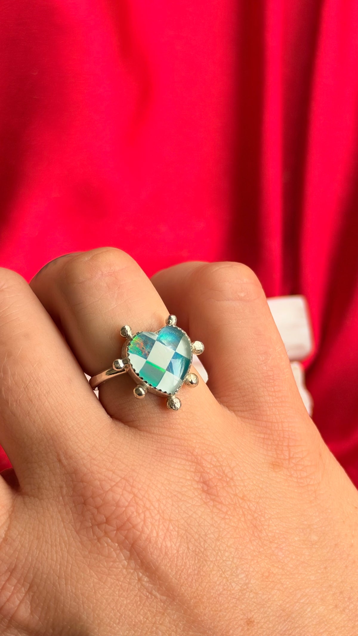 Queen of Hearts Ring Opal Checkerboard size 6.5