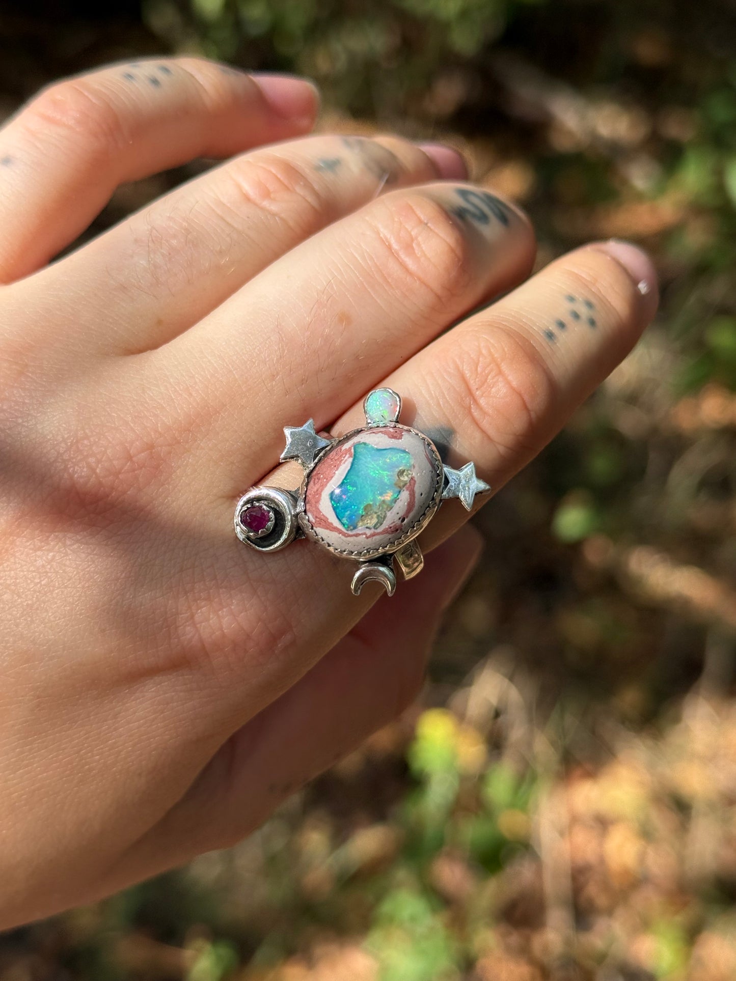 Celestial Goddess Cantera Opal and Ruby Ring size 8.5