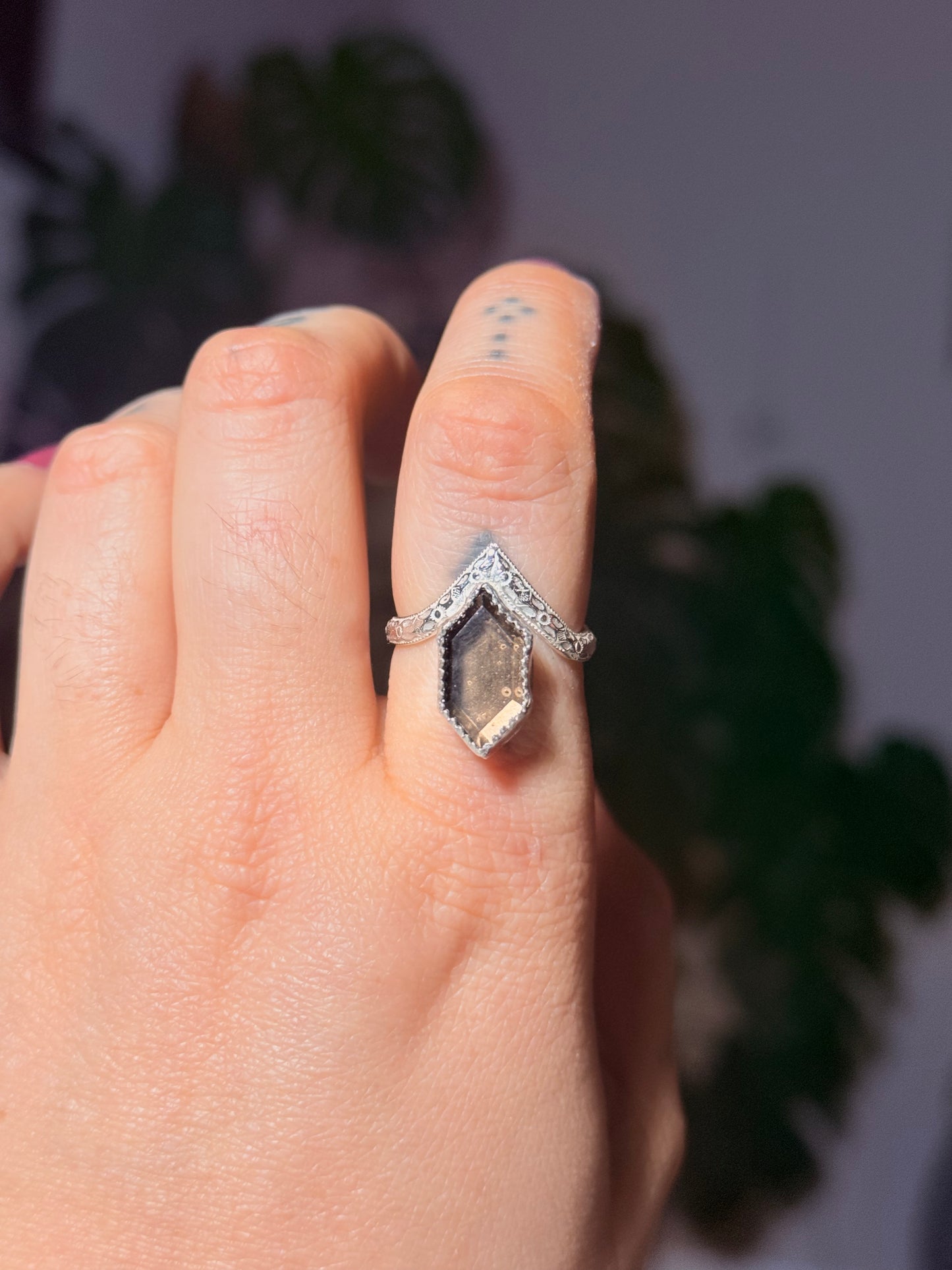 Smokey Quartz Hex Ring size 8.5