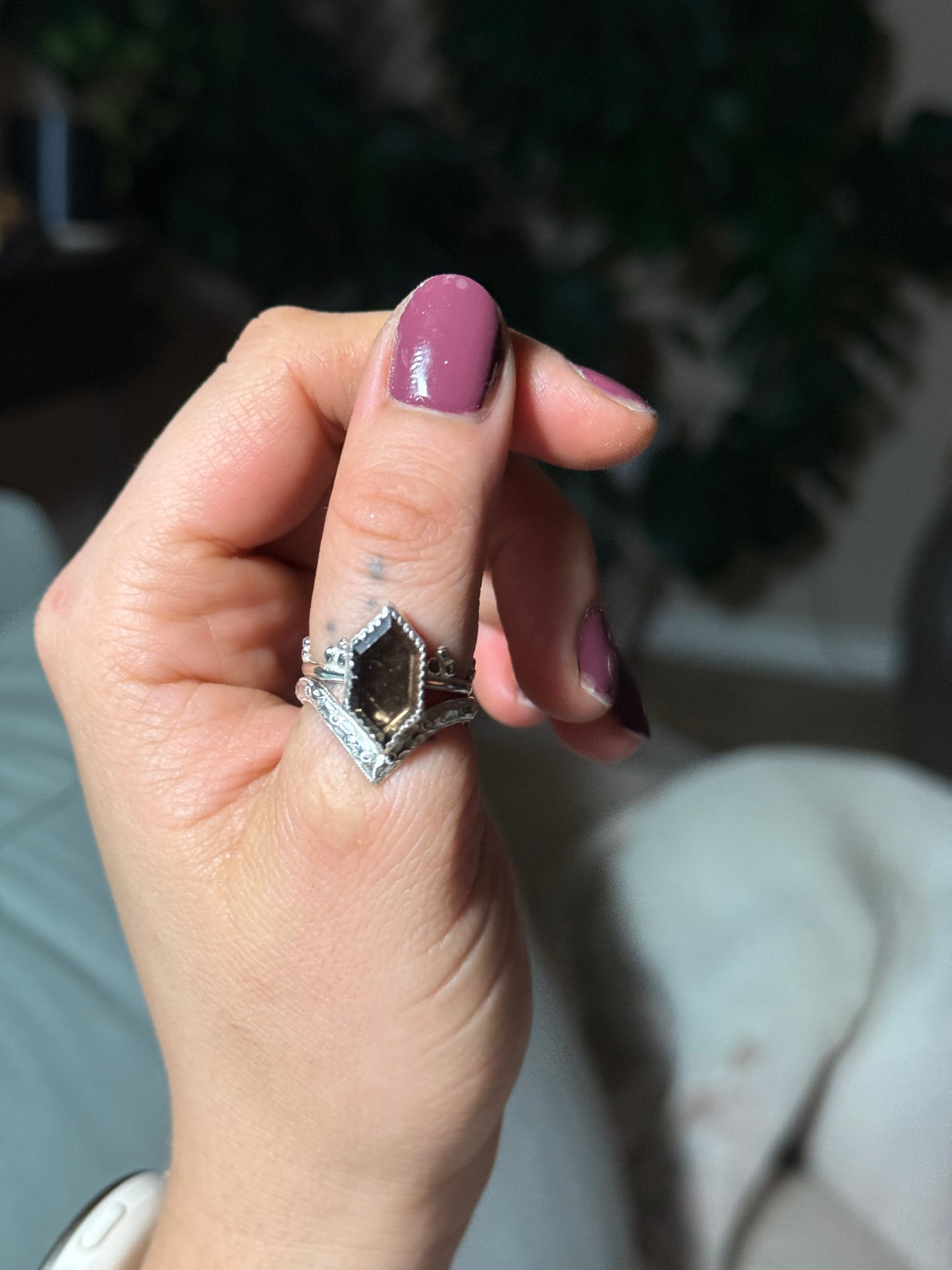 Smokey Quartz Hex Ring size 8.5