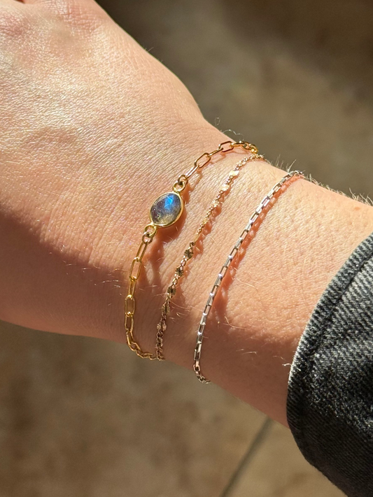14k Gold Fill Labradorite Paperclip Bracelet