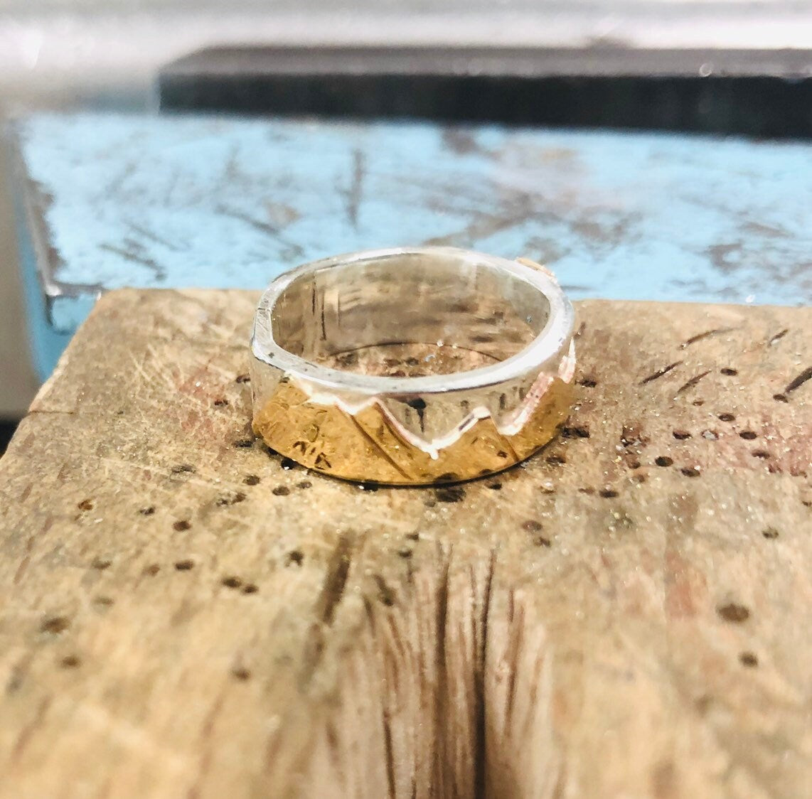 Custom Mountian Range Ring • All sizes avaliable • custom wedding band • mountian ring • unisex wedding band • sterling silver and gold