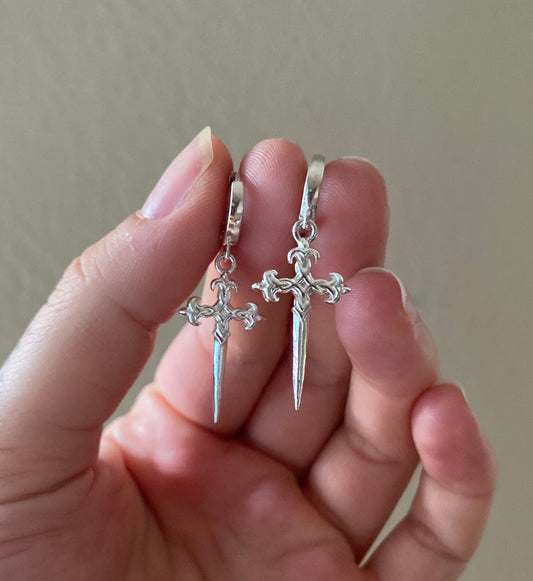 Tiny Dagger Huggies • Sterling Hoops • Knife HUGGIES • knife earrings