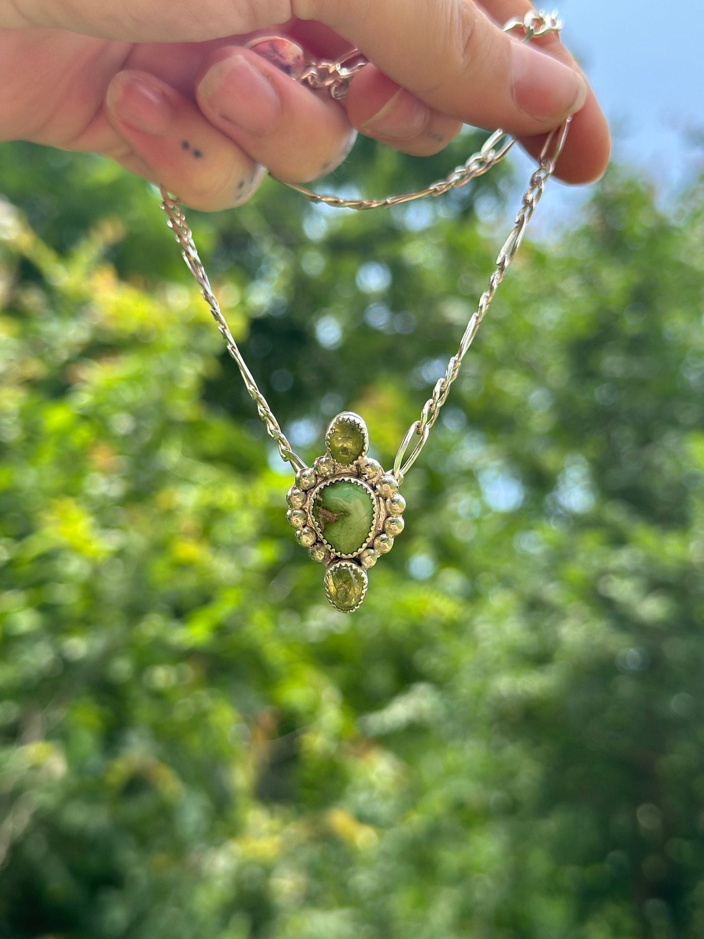 Turquoise + Green Tourmaline Figaro Choker in sterling silver