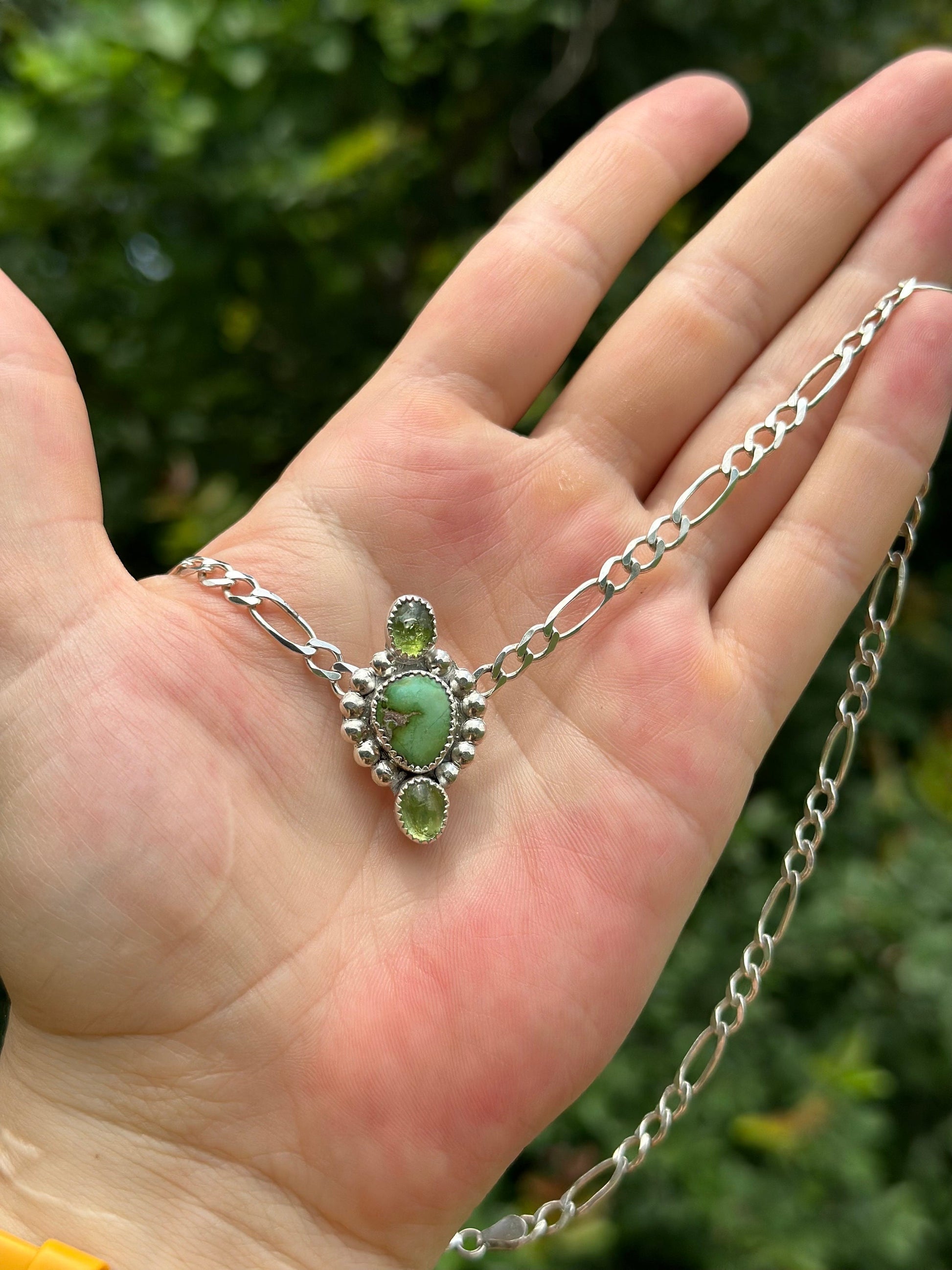 Turquoise + Green Tourmaline Figaro Choker in sterling silver