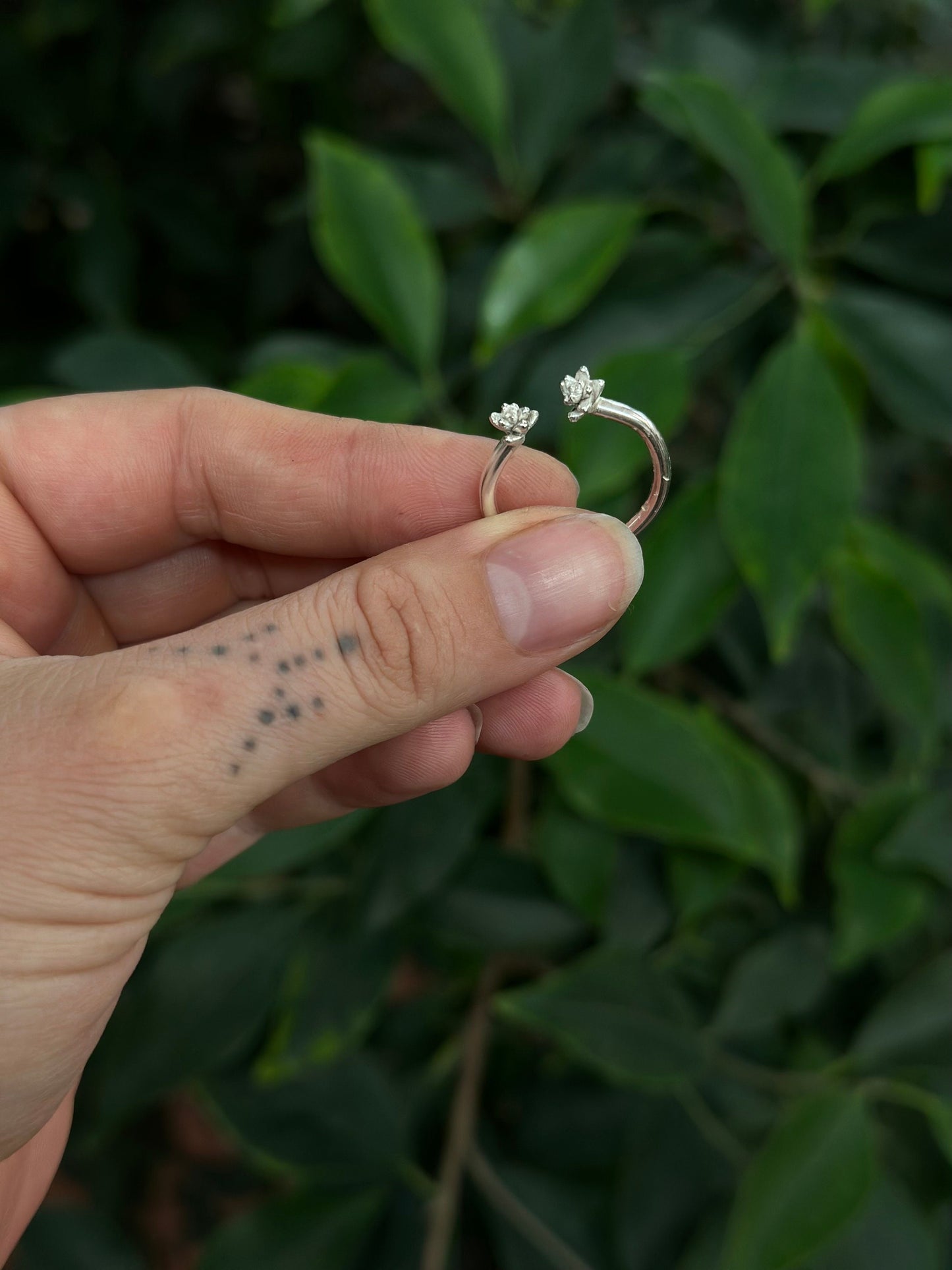 Tiny Succulent Adjustable Ring in Sterling Silver 925