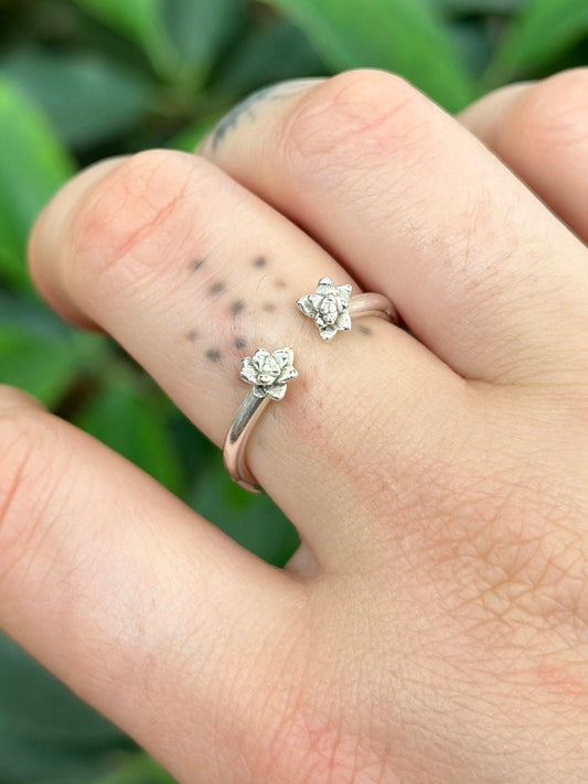 Tiny Succulent Adjustable Ring in Sterling Silver 925