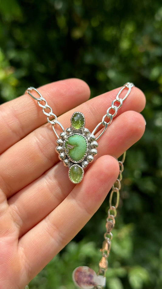 Turquoise + Green Tourmaline Figaro Choker in sterling silver