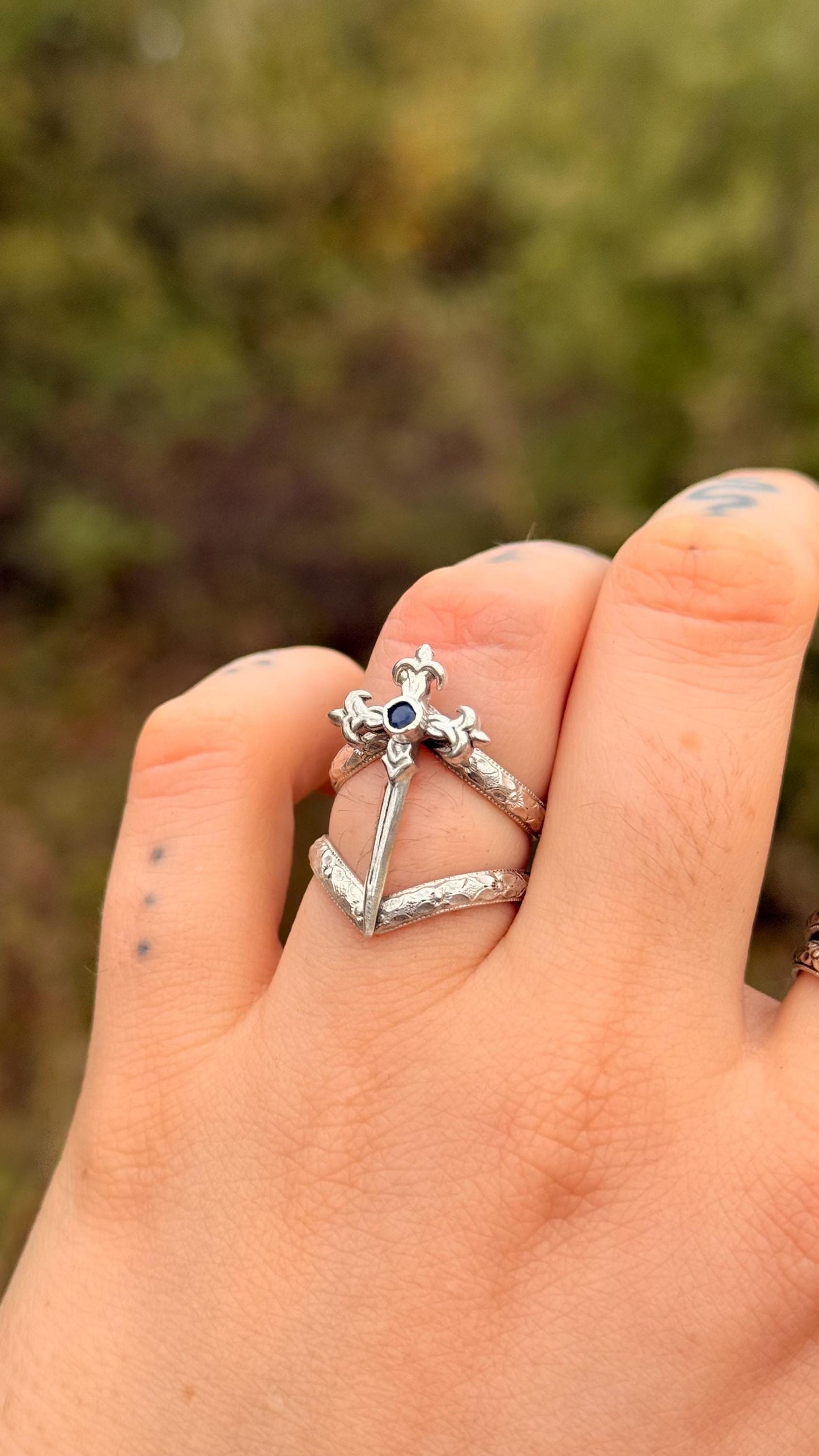 Assasins Blade • aka Ailens Dagger • Sapphire Dagger ring size 6 • sterling silver