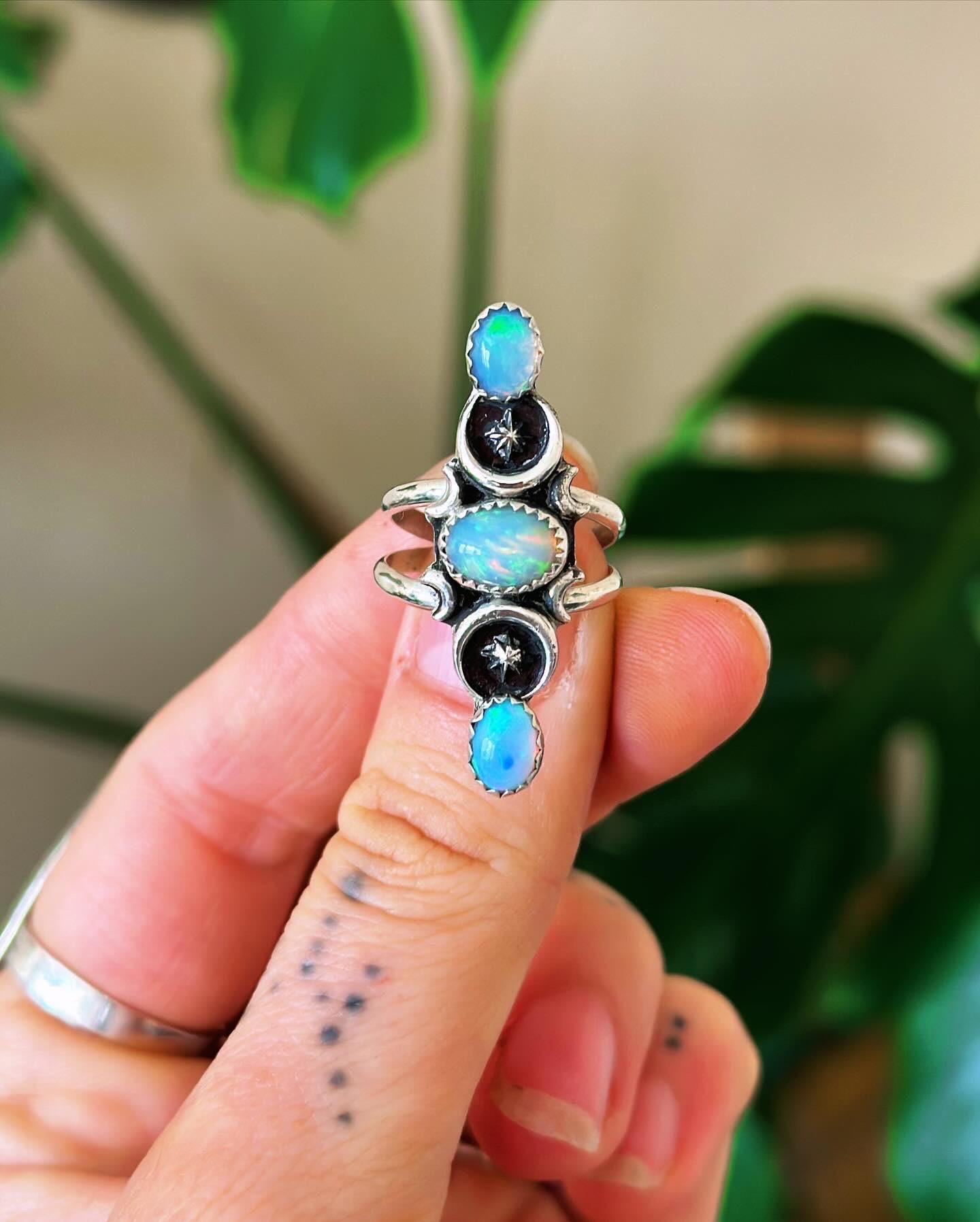 Three Faced Goddess Opal Ring size 6.5 • Welo Opal • Opal Moon ring