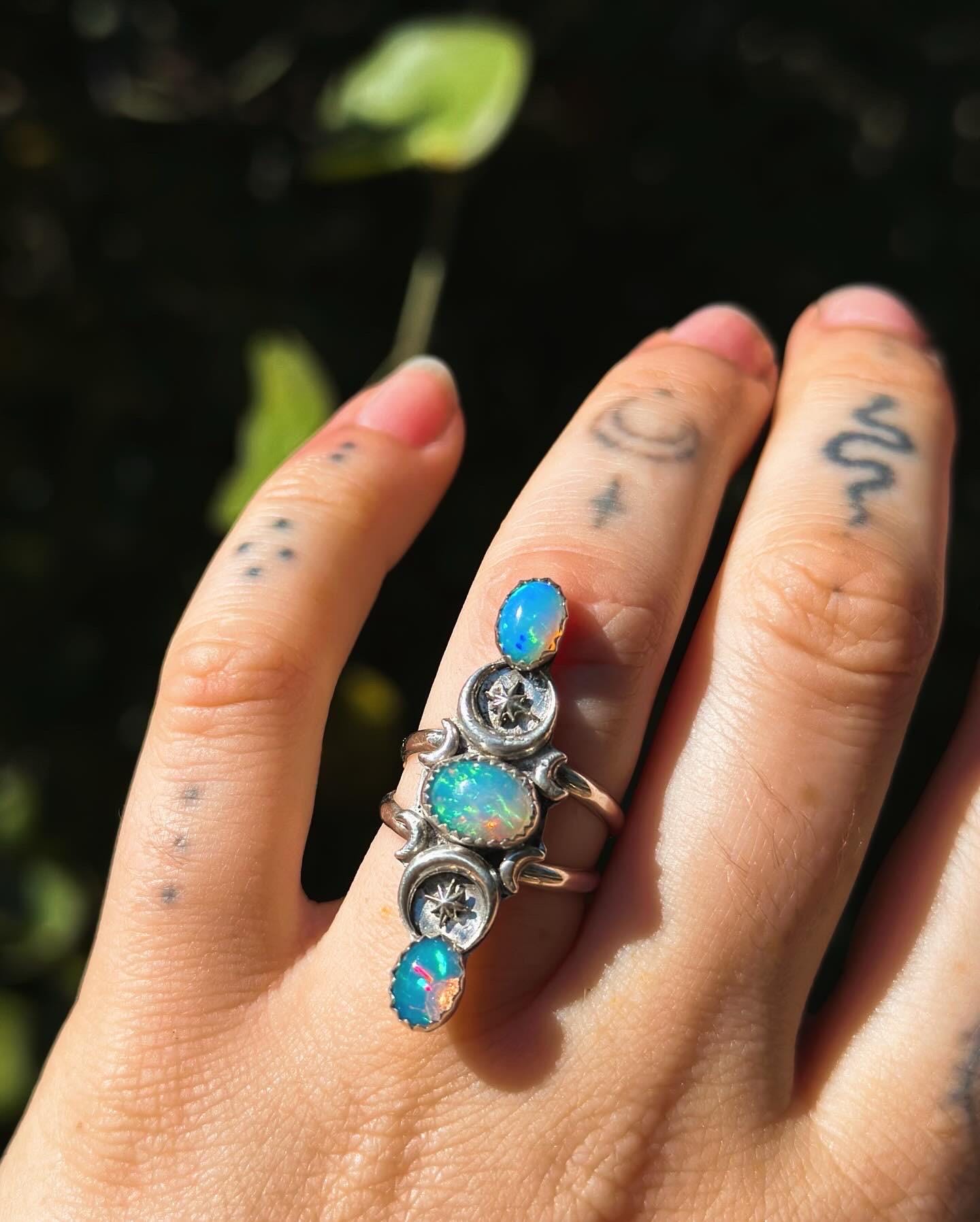 Three Faced Goddess Opal Ring size 6.5 • Welo Opal • Opal Moon ring