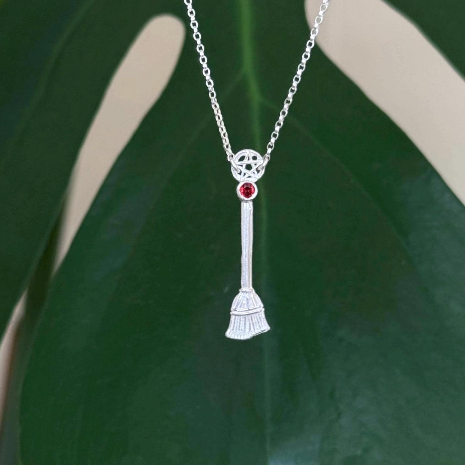 Manons Broom necklace • Crochan Witches Broom in sterling silver and garnet