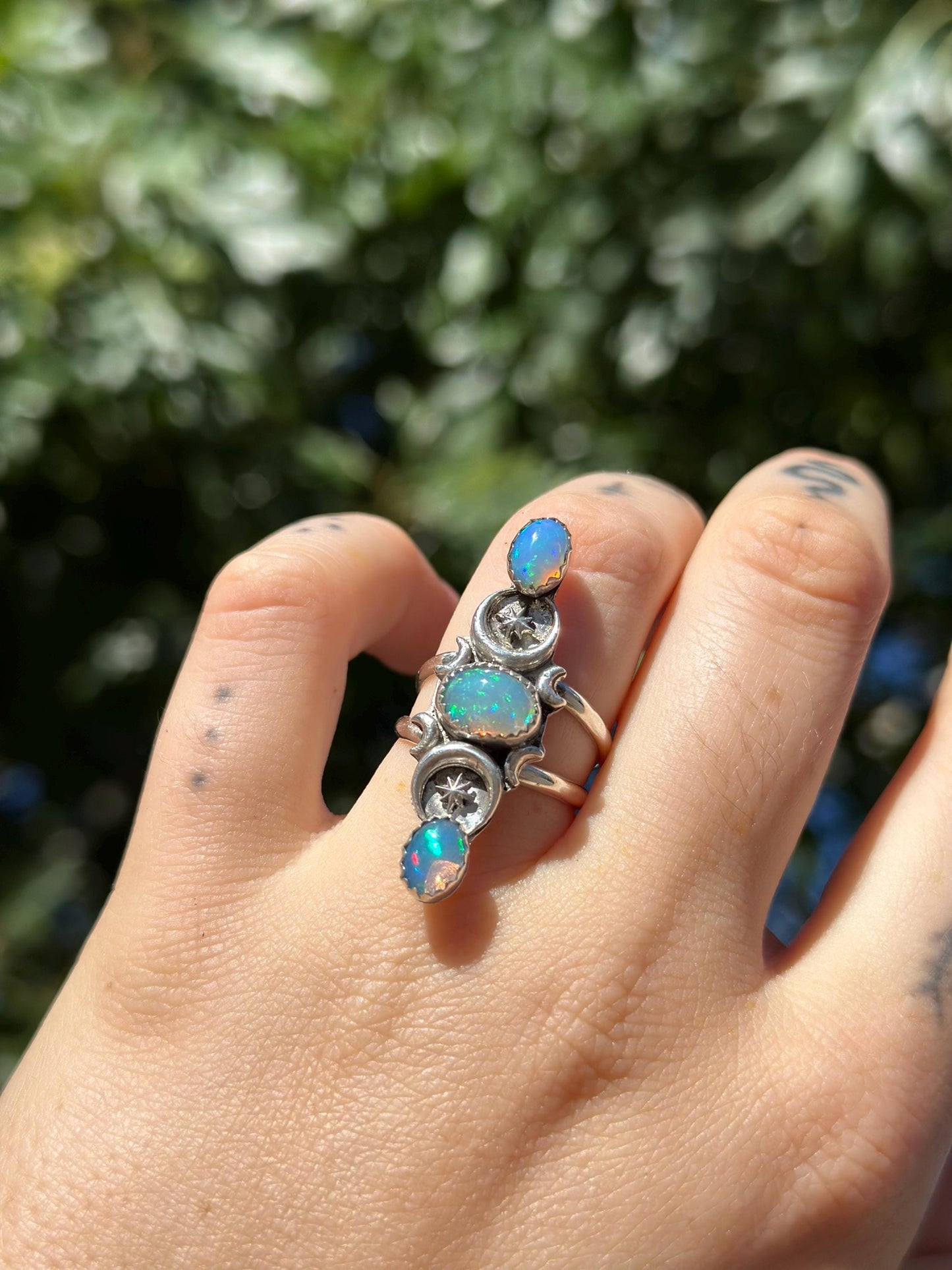 Three Faced Goddess Opal Ring size 6.5 • Welo Opal • Opal Moon ring