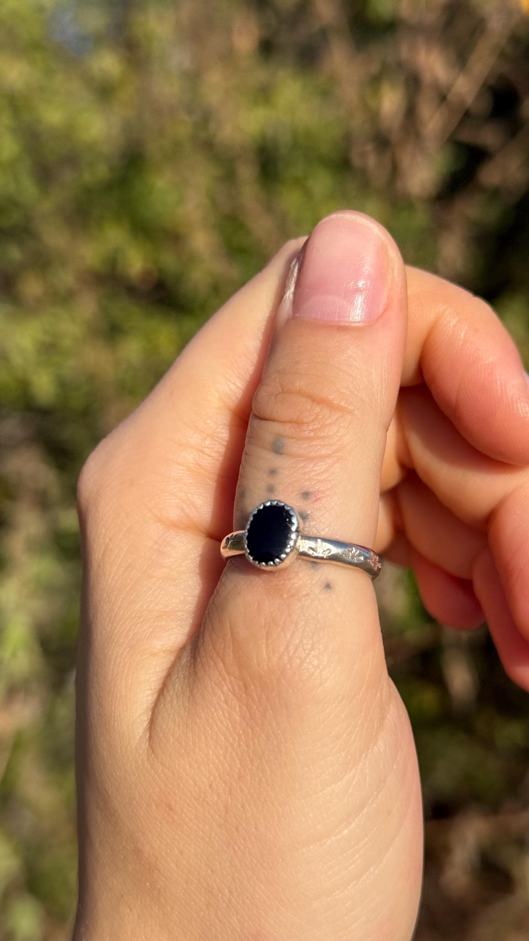 Black Tears Onyx ring size 6.5 Sterling Silver