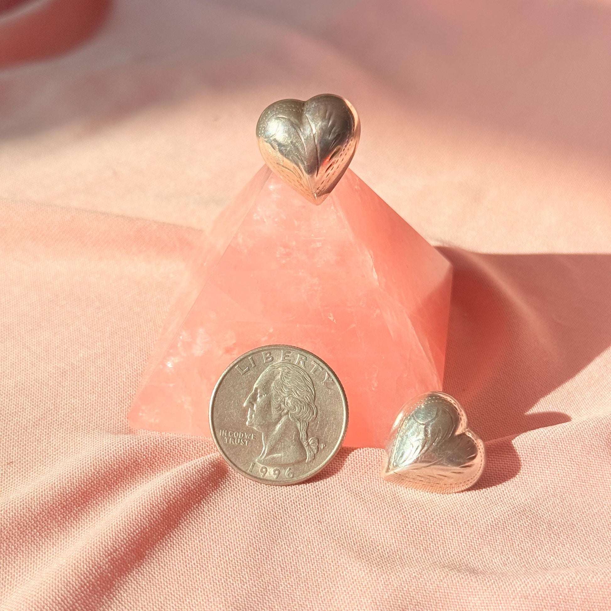 Vintage Puffy Heart Studs in Sterling Silver