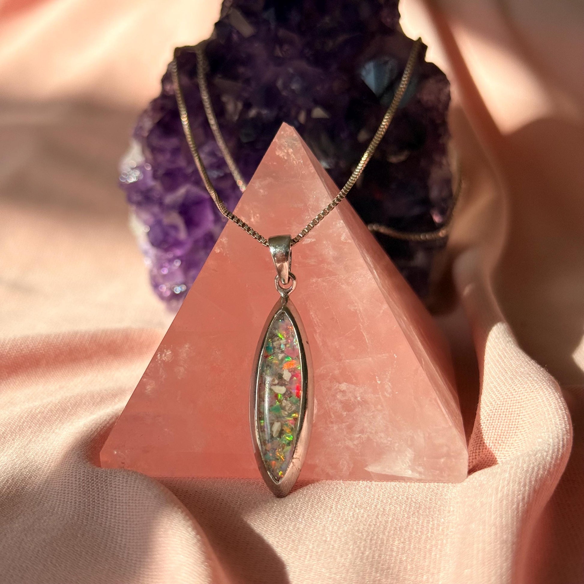 Marquise Opal Inlay Necklace in sterling Silver