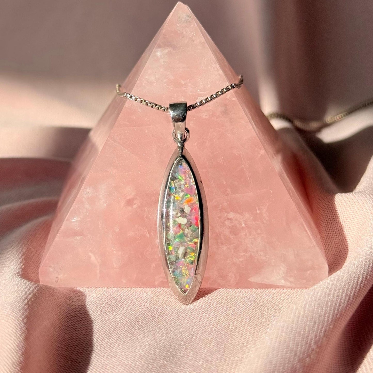 Marquise Opal Inlay Necklace in sterling Silver